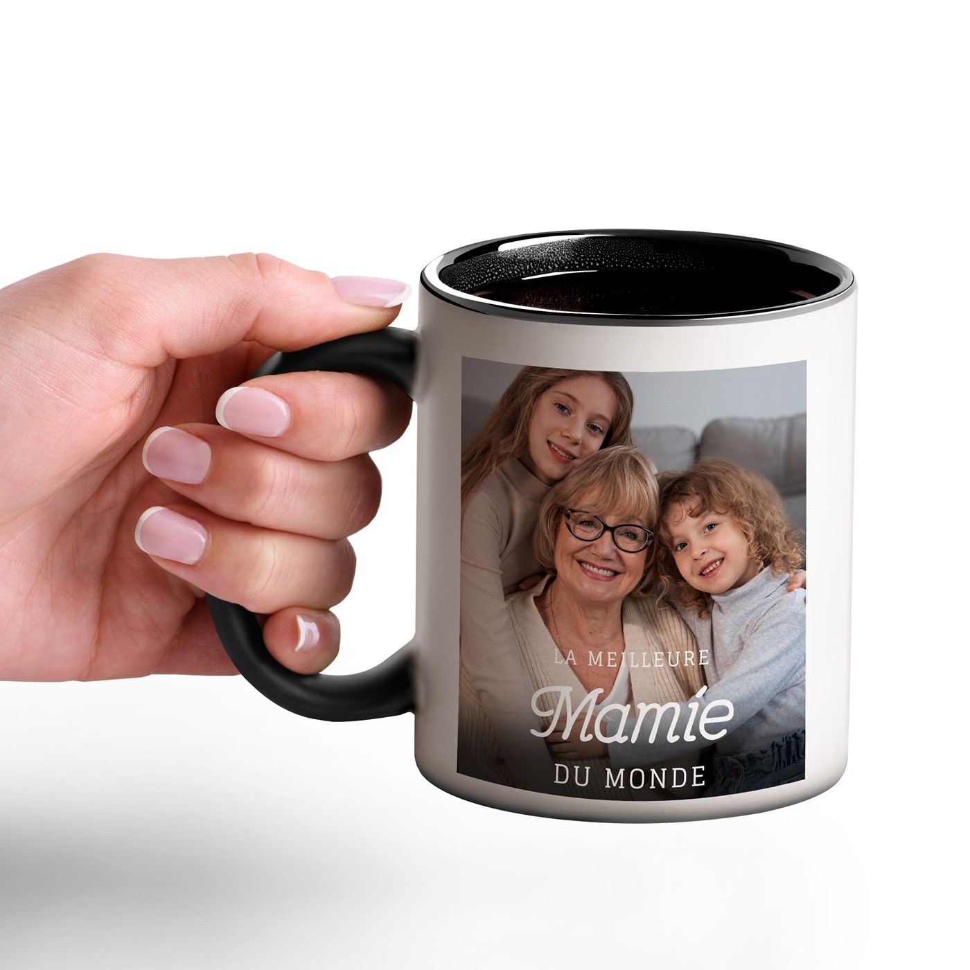 Taza Mágica Murrano con Impresión Negro y Blanco para el Cumpleaños de la Abuela