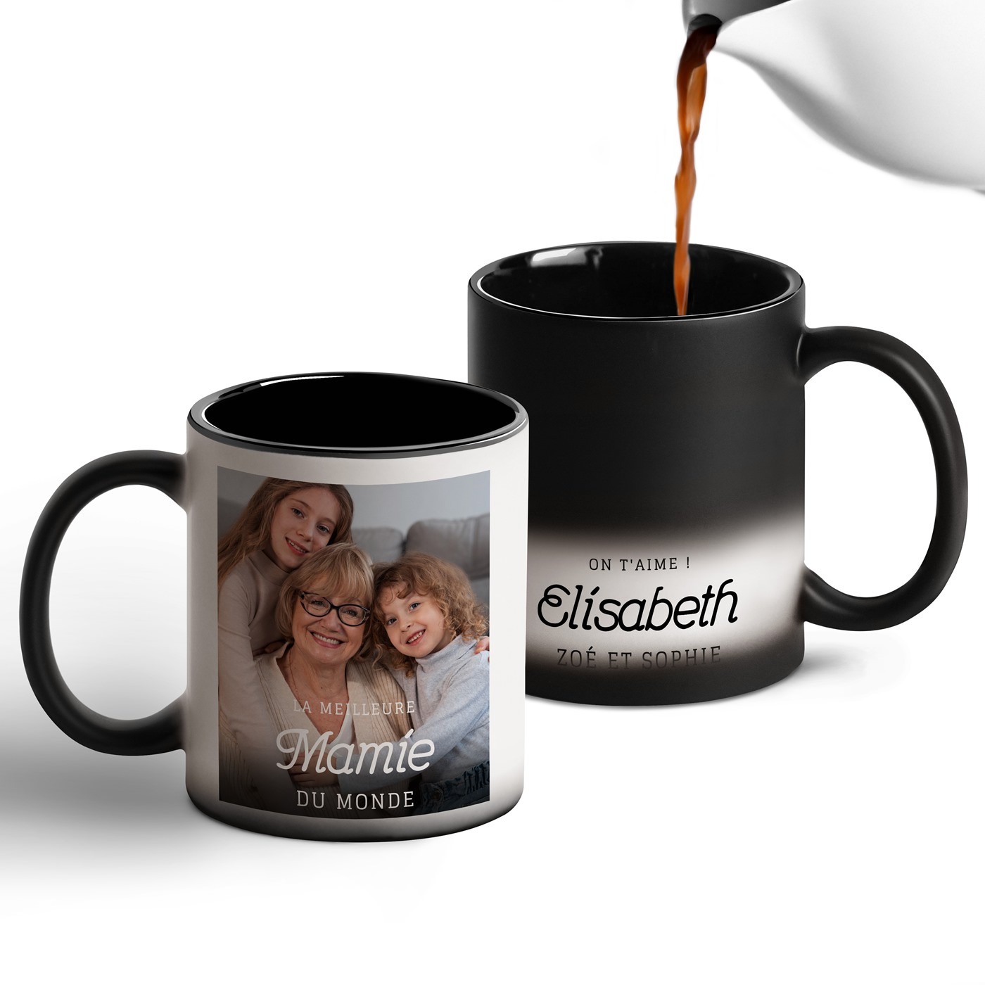 Taza Mágica Murrano con Impresión Negro y Blanco para el Cumpleaños de la Abuela