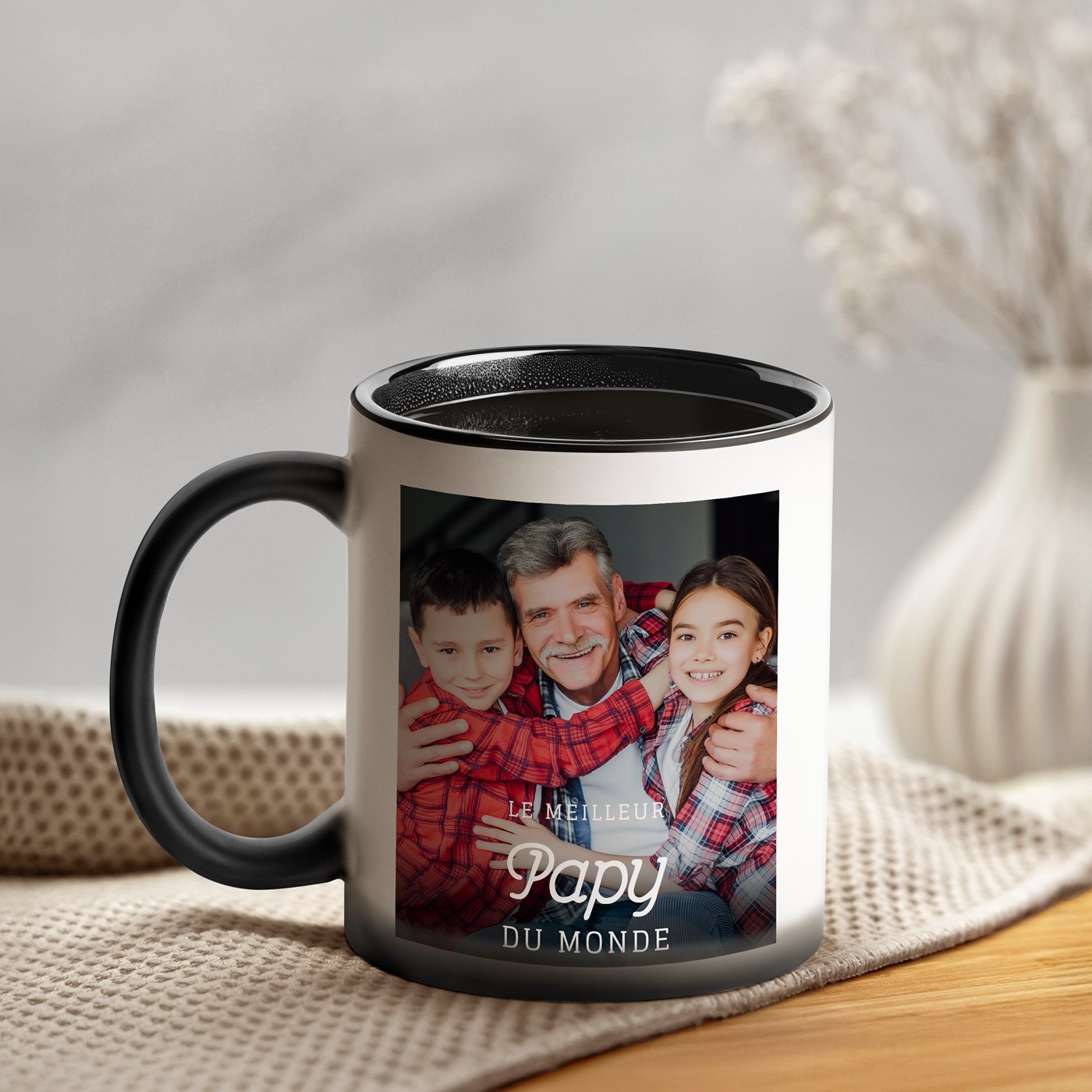 Taza Mágica Murrano - Impresión Mágica Negro y Blanco para el Cumpleaños del Abuelo