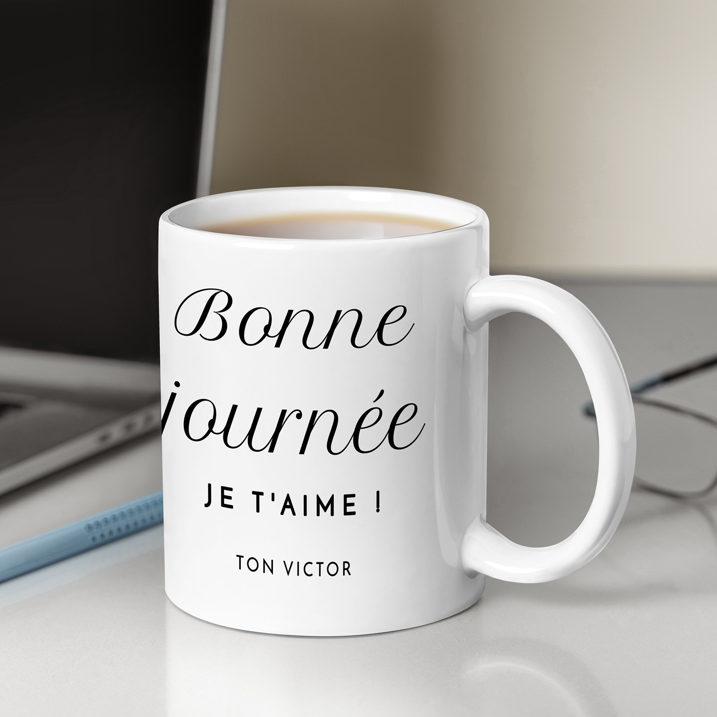 Mug de cerámica blanca Murrano con impresión para el aniversario de la esposa