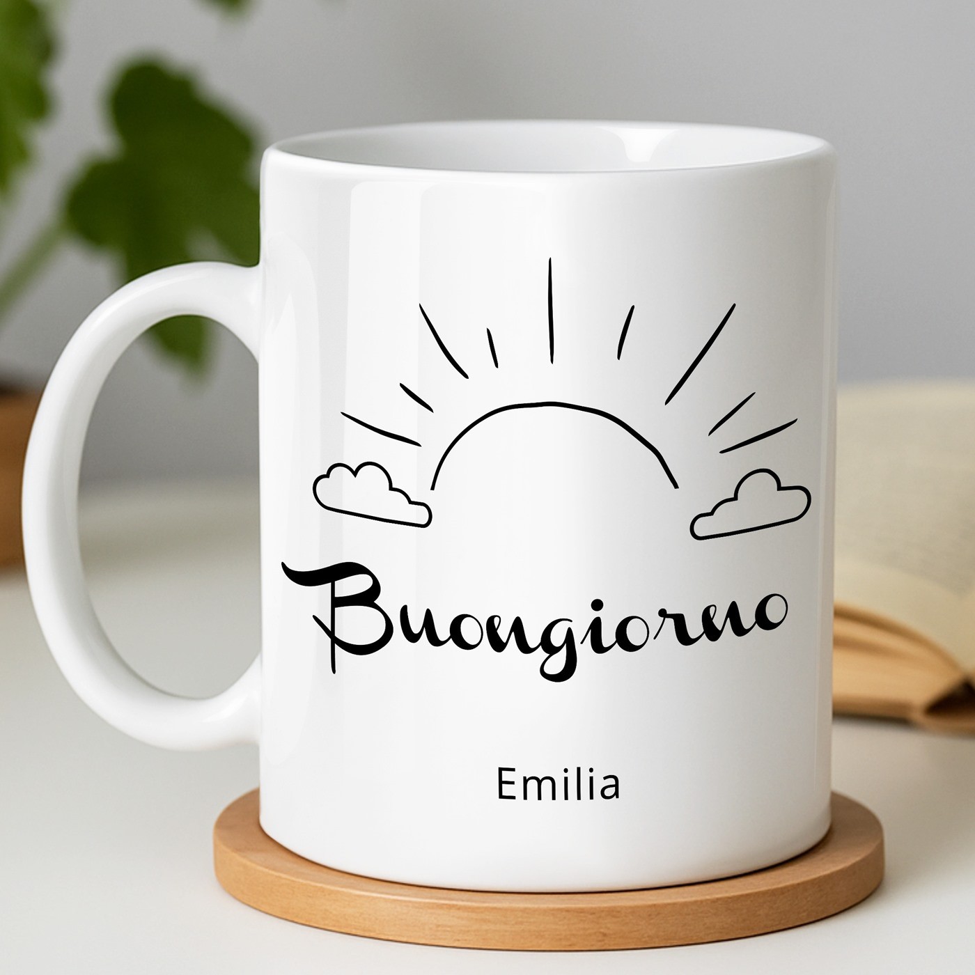 Mug de cerámica blanca Murrano con impresión de mujer para un día especial