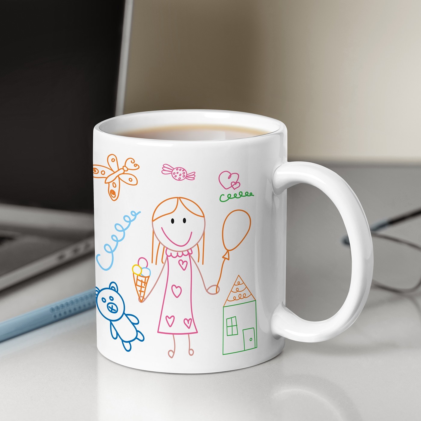 Mug de cerámica blanca Murrano con diseño personalizado de maestra