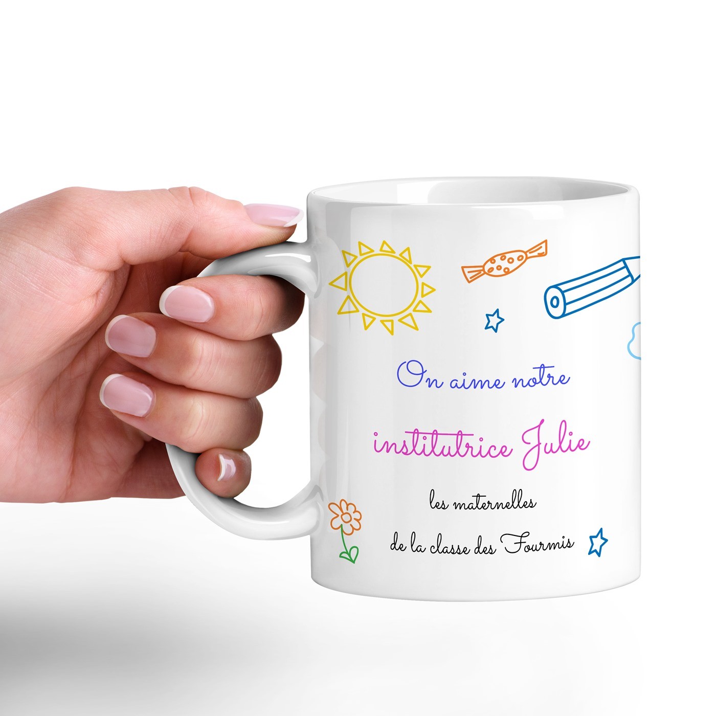 Mug de cerámica blanca Murrano con diseño personalizado de maestra
