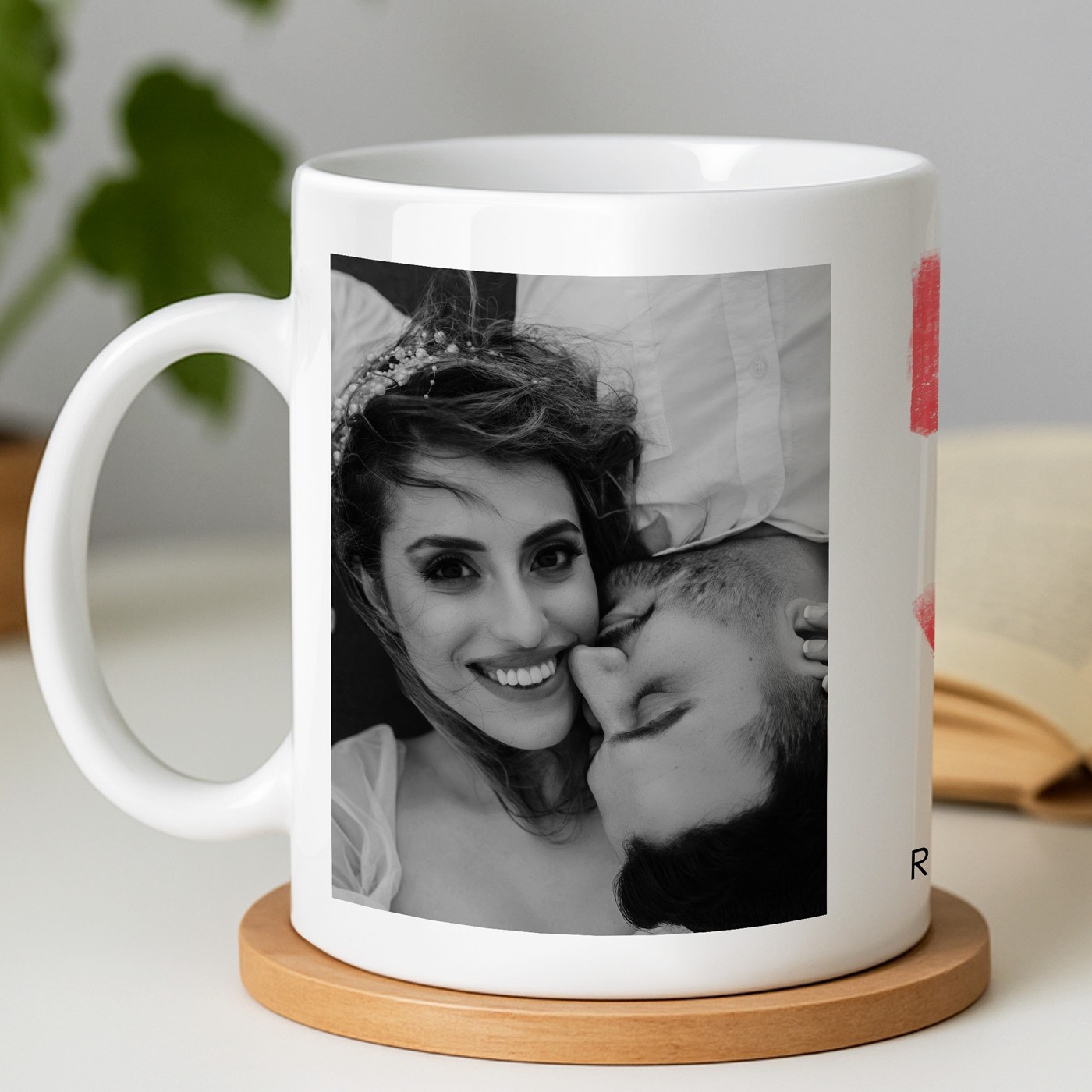 Mug de cerámica blanca Murrano con impresión para pareja aniversario de boda
