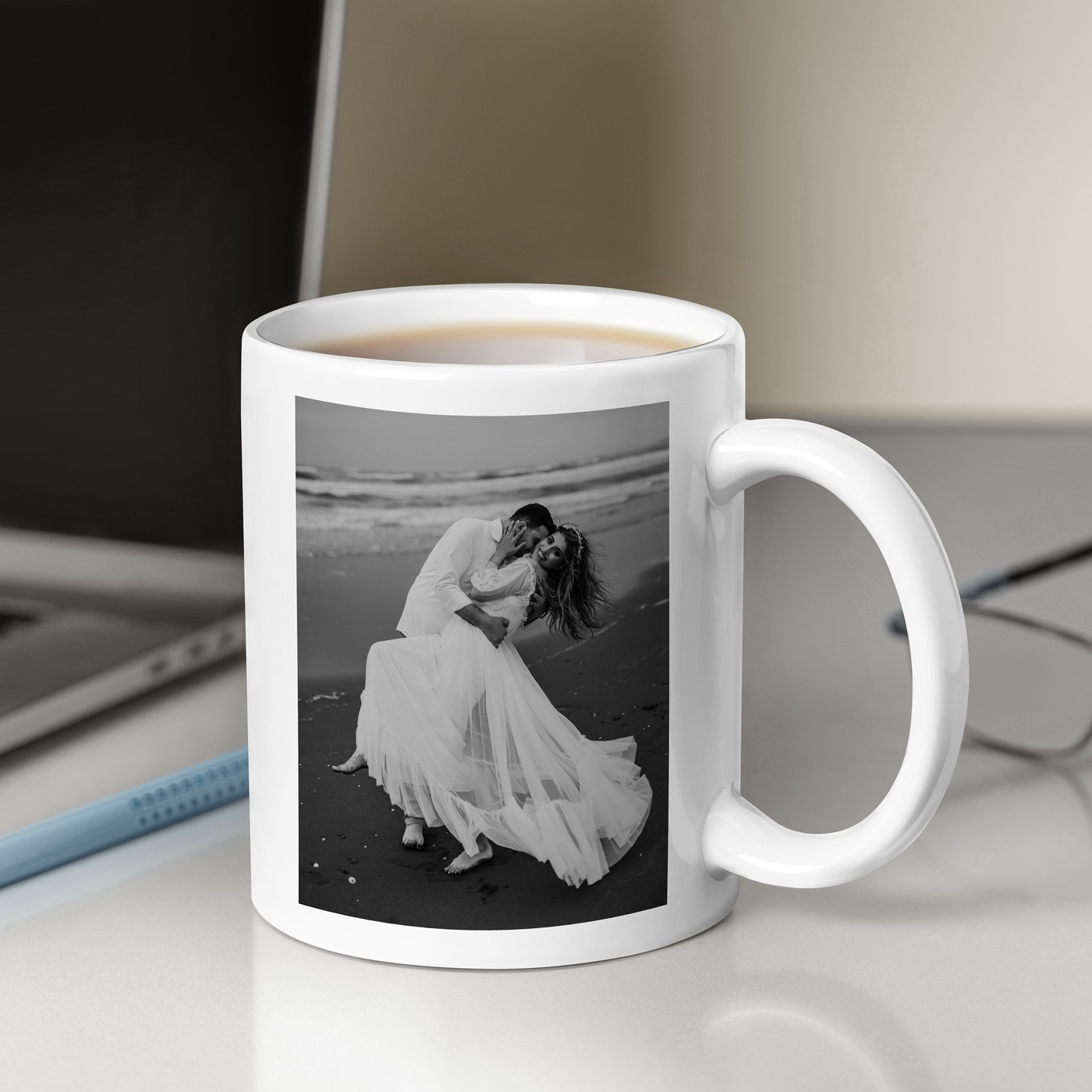 Mug de cerámica blanca Murrano con impresión para pareja aniversario de boda