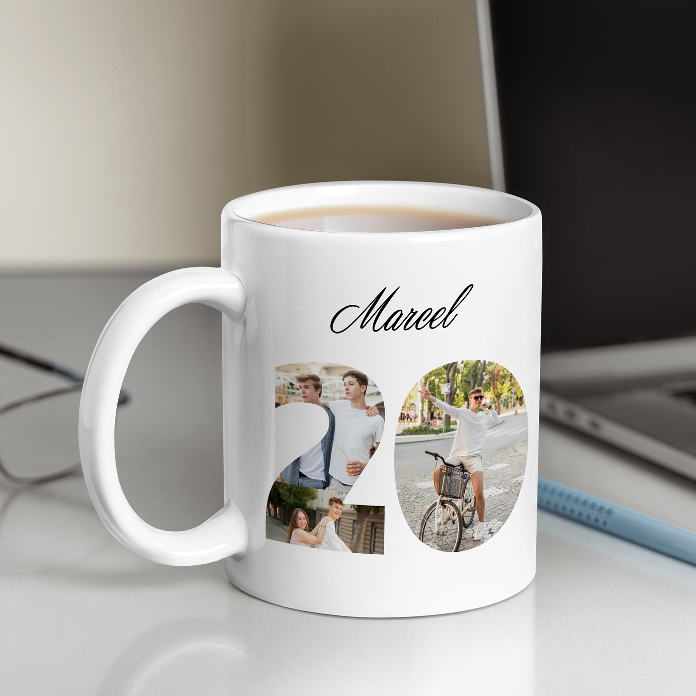 Mug de cerámica Murrano con impresión para el cumpleaños número 20 de un hombre