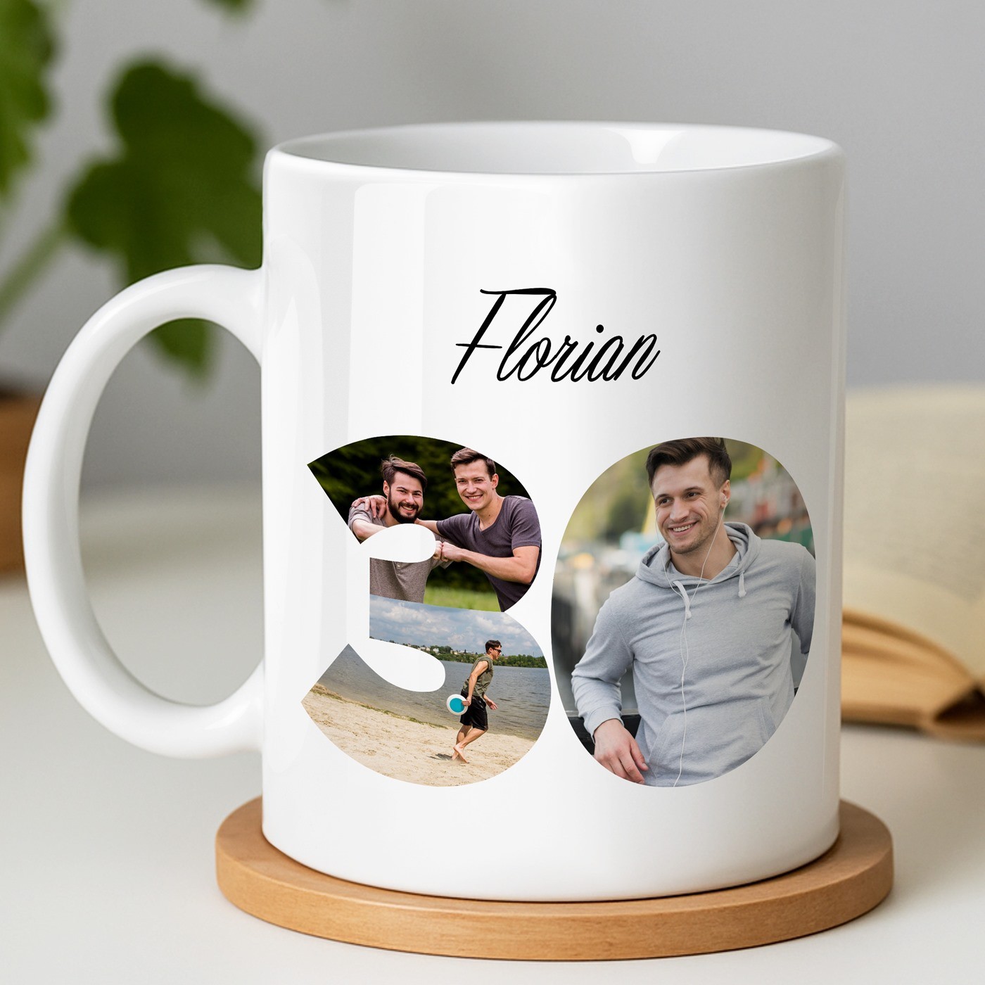 Mug de cerámica blanca Murrano con impresión para él, cumpleaños número 30