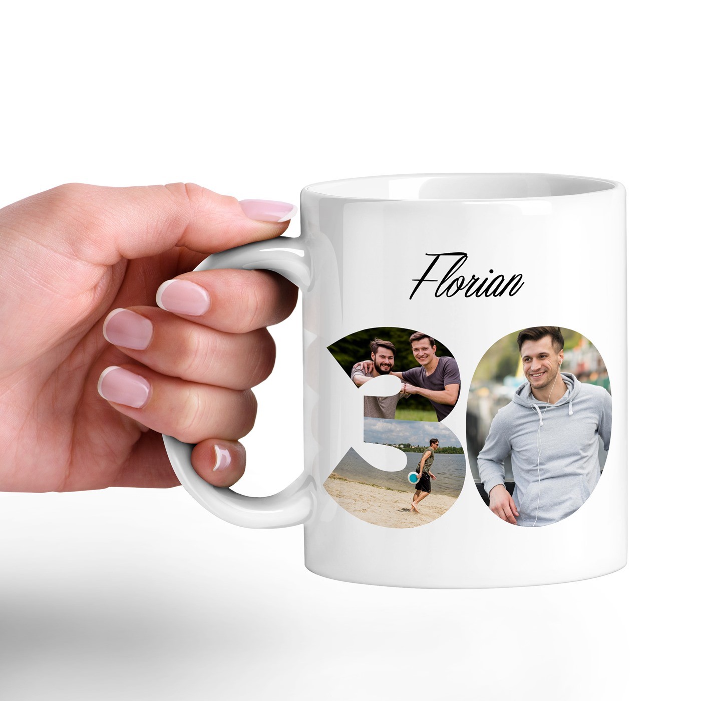 Mug de cerámica blanca Murrano con impresión para él, cumpleaños número 30