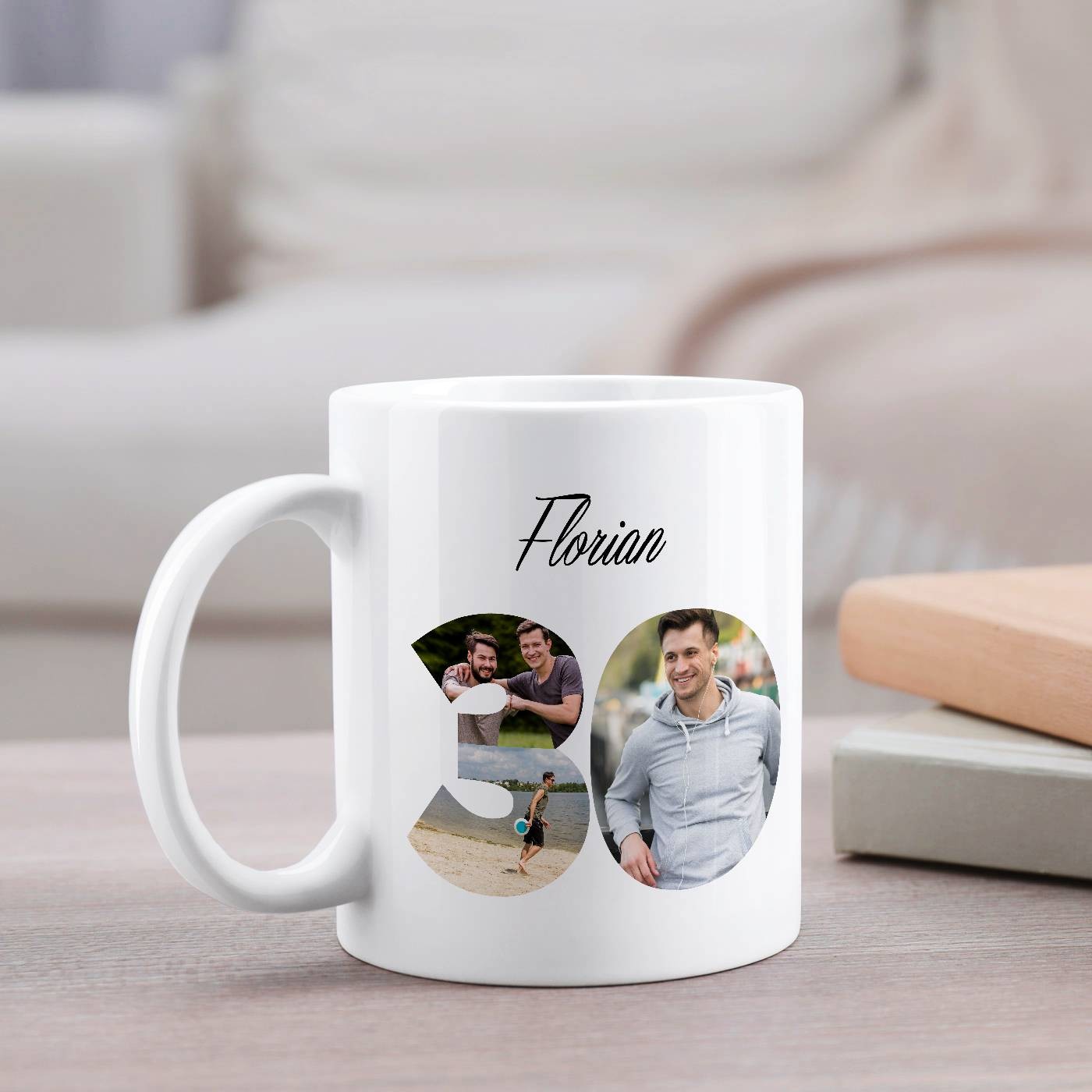 Mug de cerámica blanca Murrano con impresión para él, cumpleaños número 30