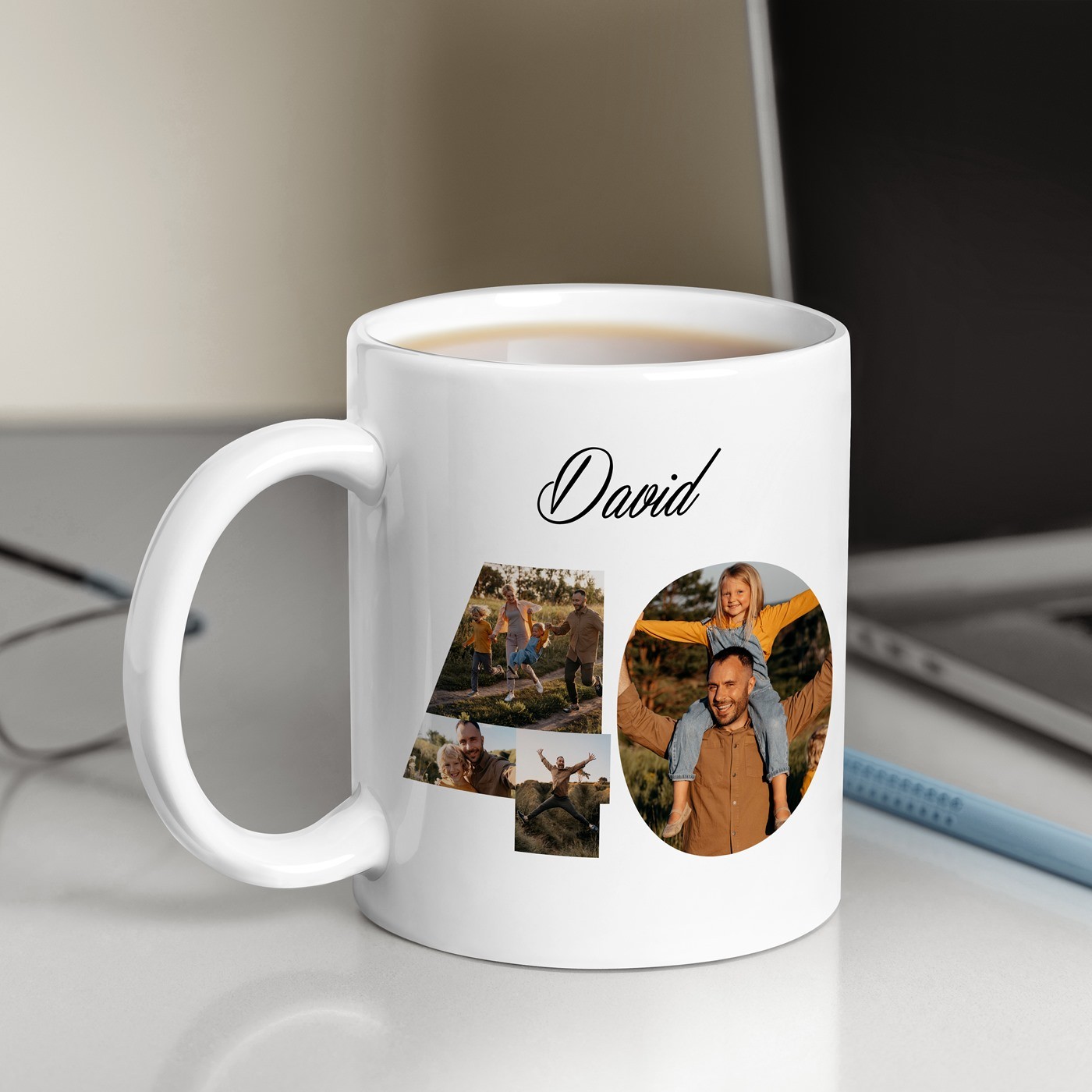 Mug de cerámica blanca Murrano con impresión para él, cumpleaños número 40