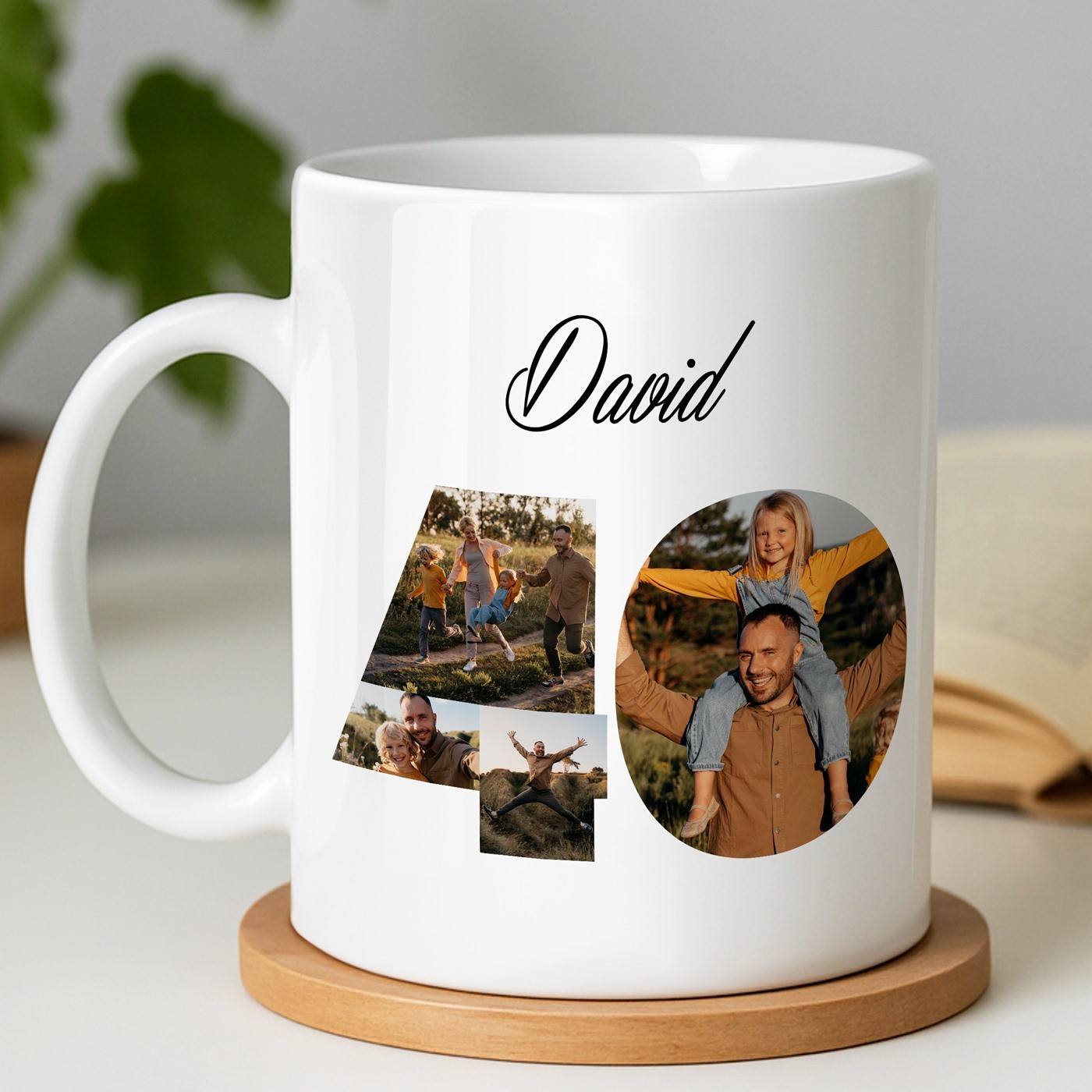 Mug de cerámica blanca Murrano con impresión para él, cumpleaños número 40