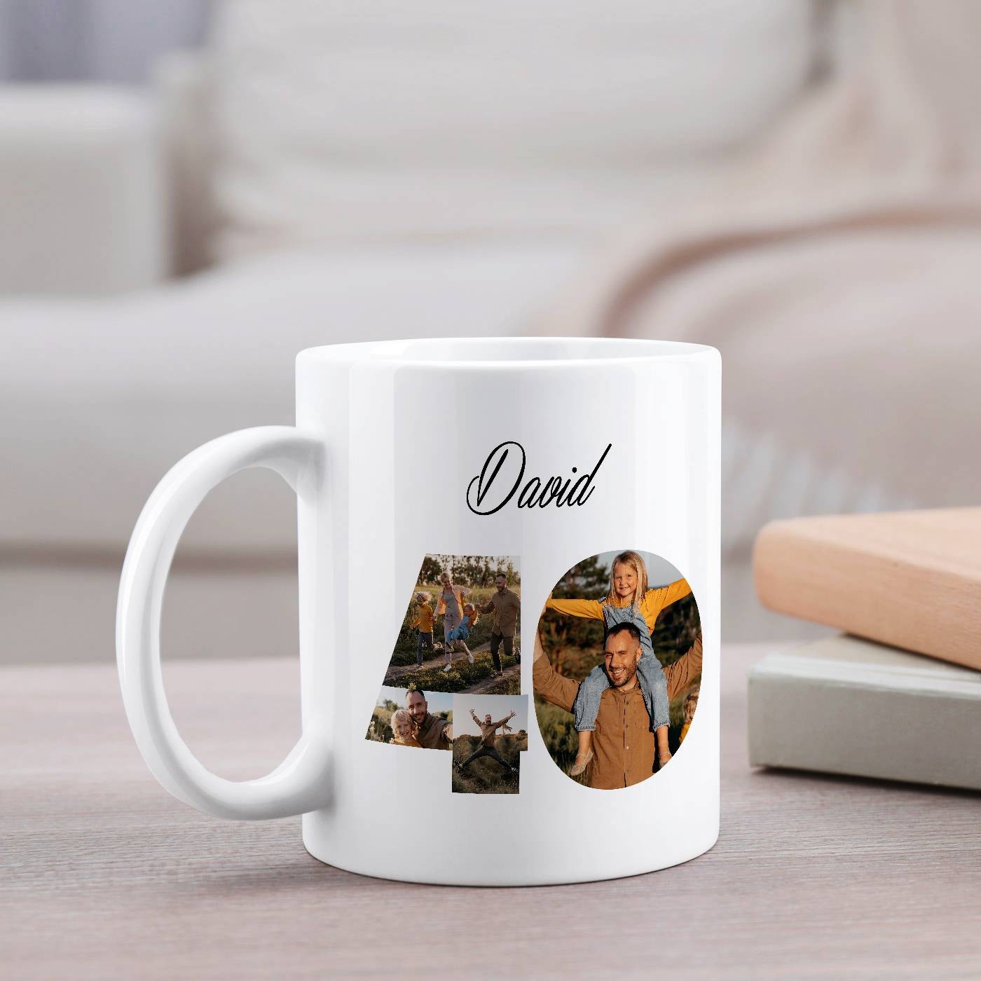 Mug de cerámica blanca Murrano con impresión para él, cumpleaños número 40