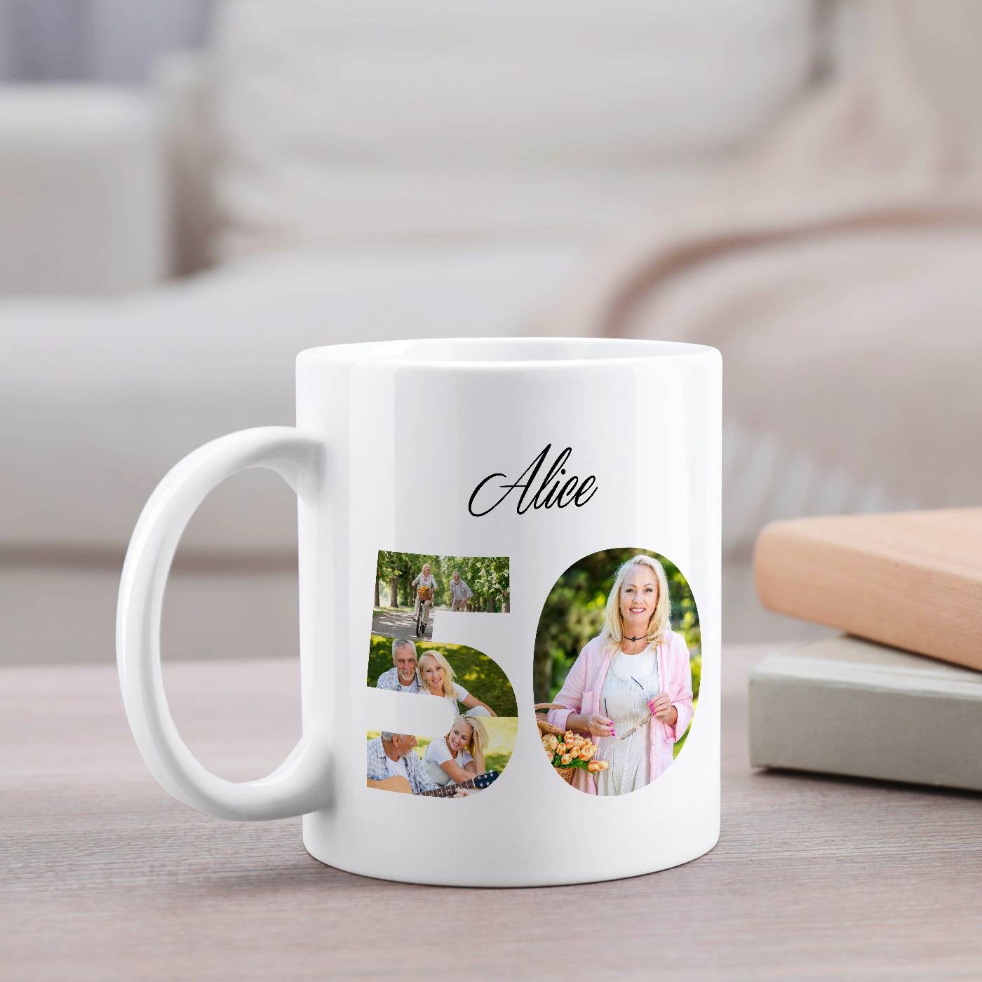 Mug de cerámica blanca Murrano con impresión para el cumpleaños número 50 de un hombre