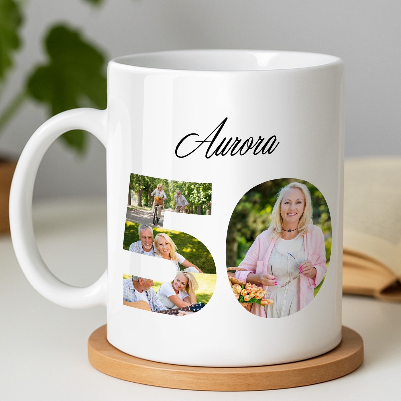 Mug de cerámica blanca Murrano con impresión para el cumpleaños número 50 de un hombre
