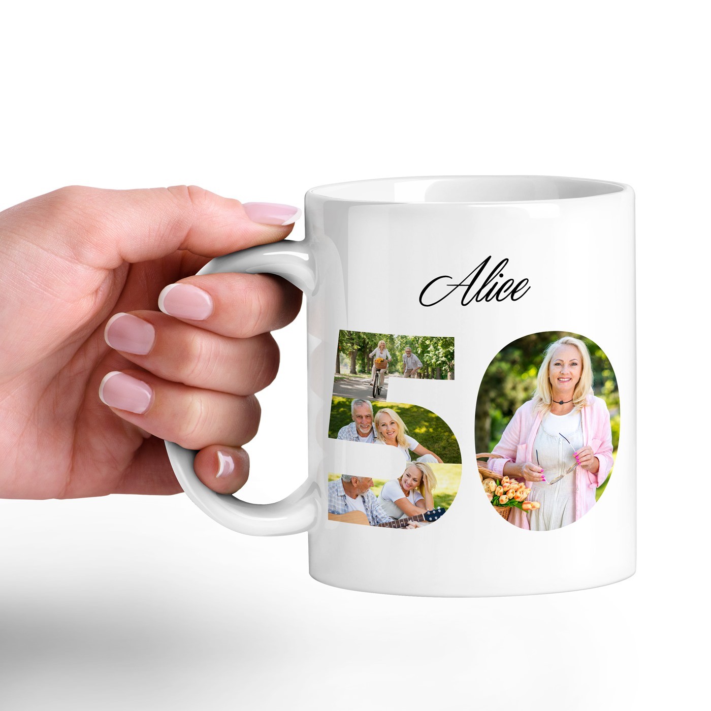 Mug de cerámica blanca Murrano con impresión para el cumpleaños número 50 de un hombre