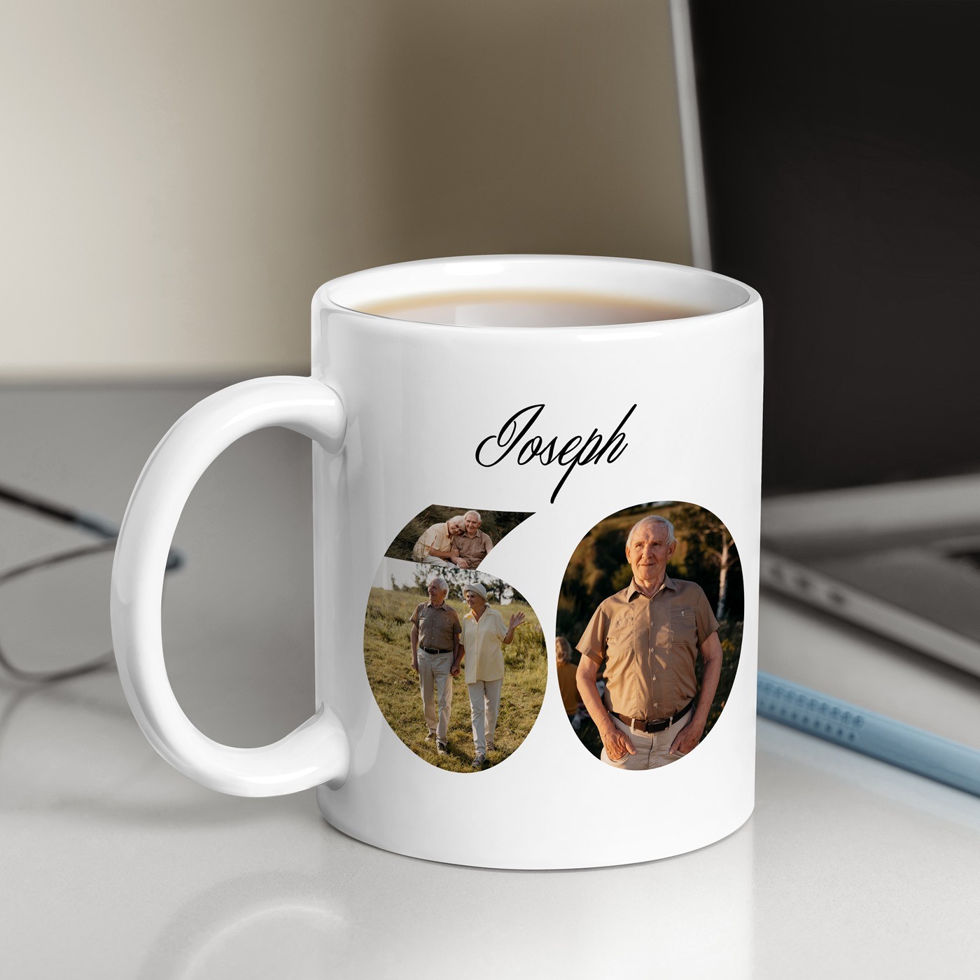 Taza de cerámica Murrano con impresión para el cumpleaños número 60 de un hombre