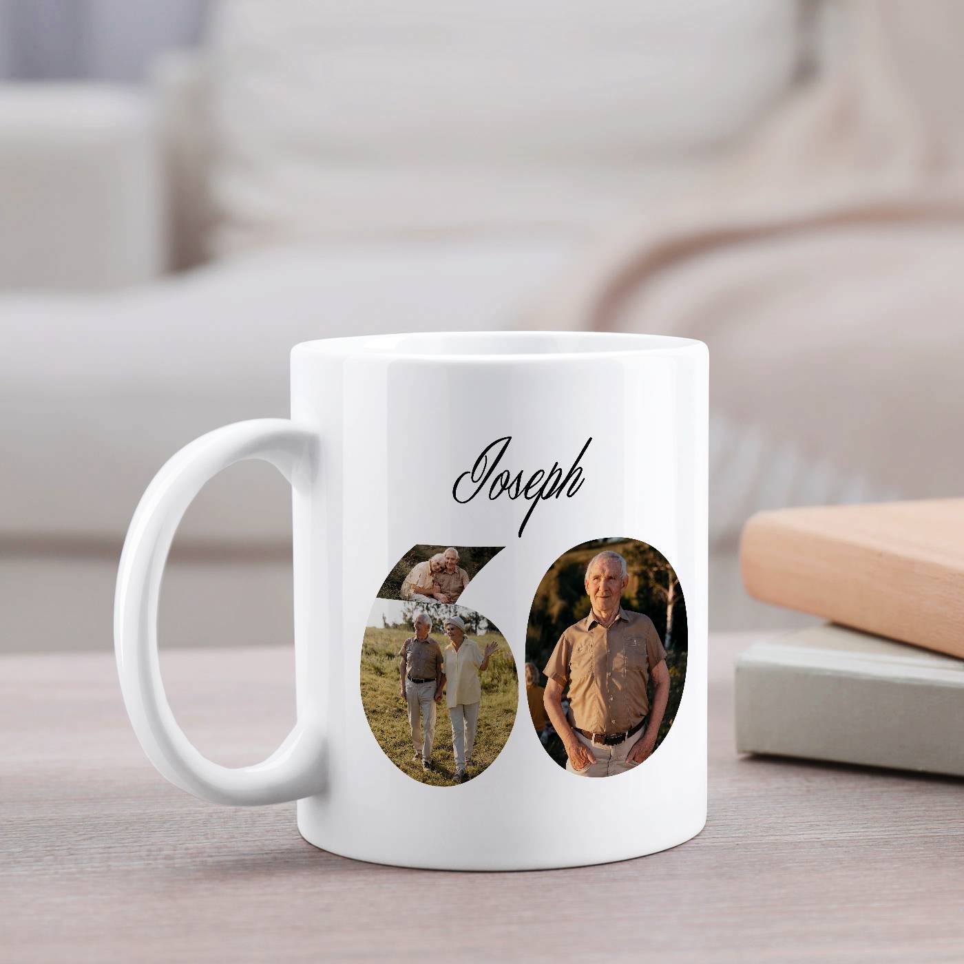 Taza de cerámica Murrano con impresión para el cumpleaños número 60 de un hombre