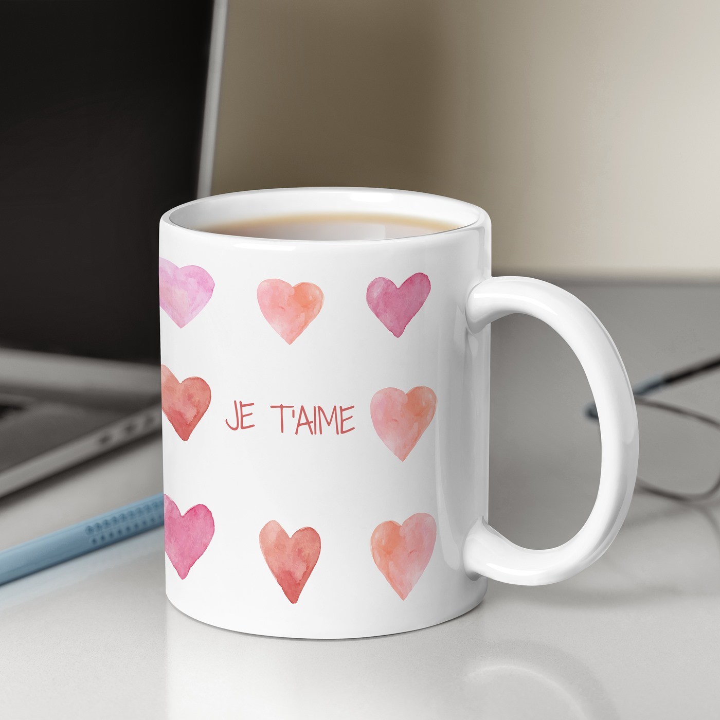 Mug de cerámica blanca Murrano con impresión para el Día de San Valentín para ella