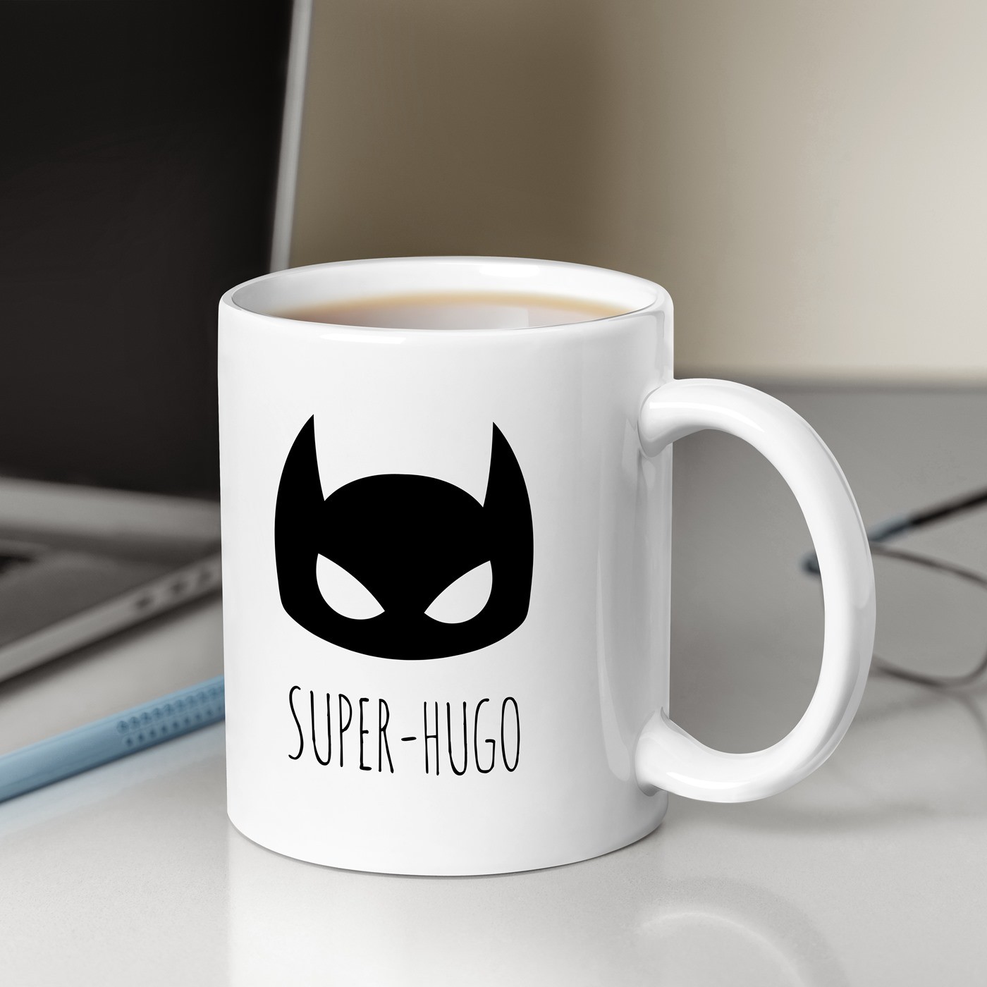 Taza de cerámica blanca Murrano con impresión de superhéroe para novio