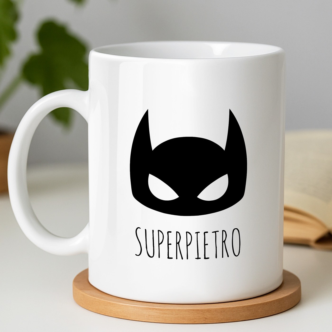 Taza de cerámica blanca Murrano con impresión de superhéroe para novio
