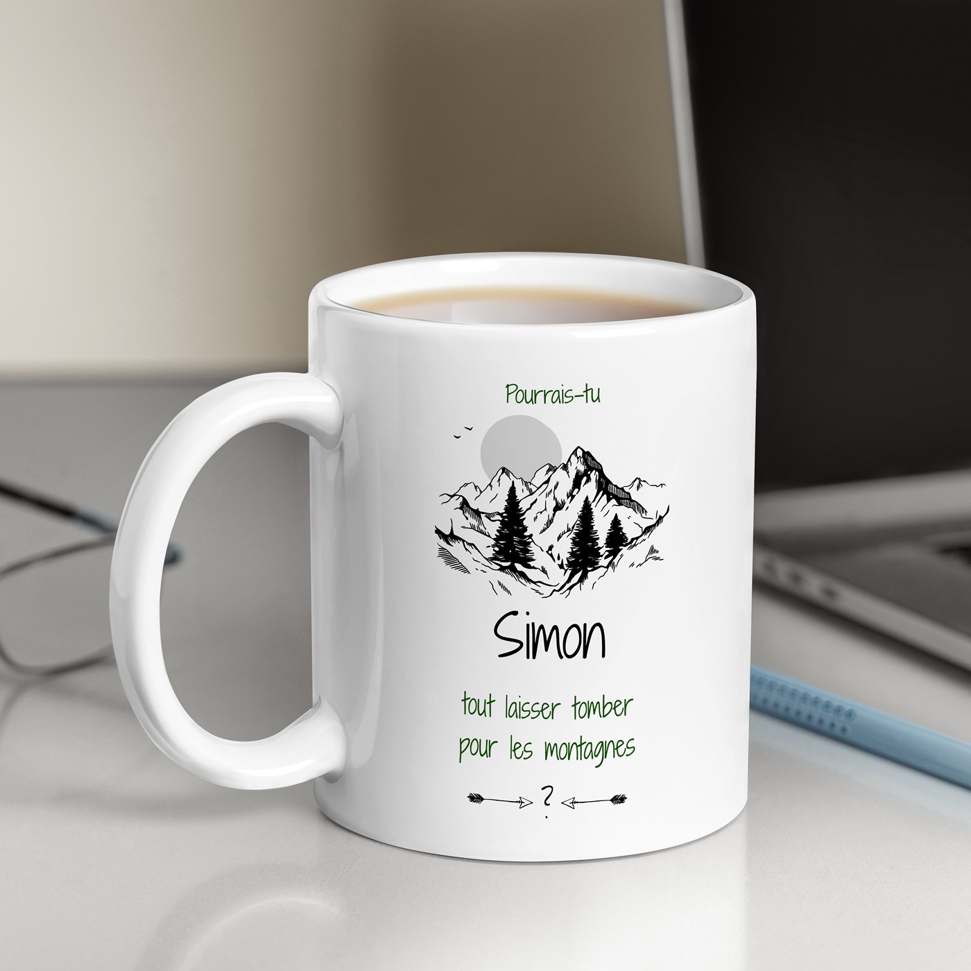 Taza de cerámica Murrano con impresión para amante de las montañas - Blanca