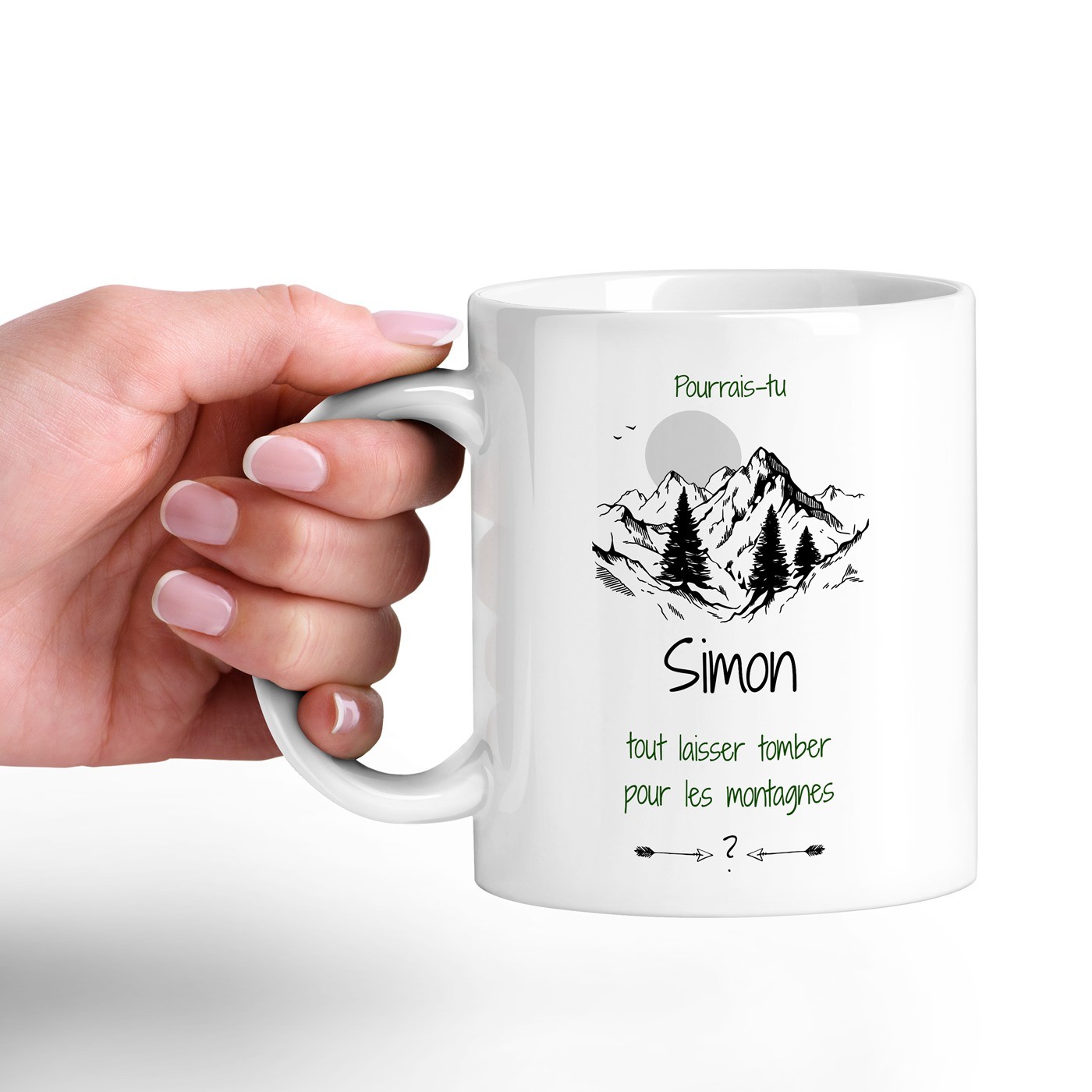 Taza de cerámica Murrano con impresión para amante de las montañas - Blanca
