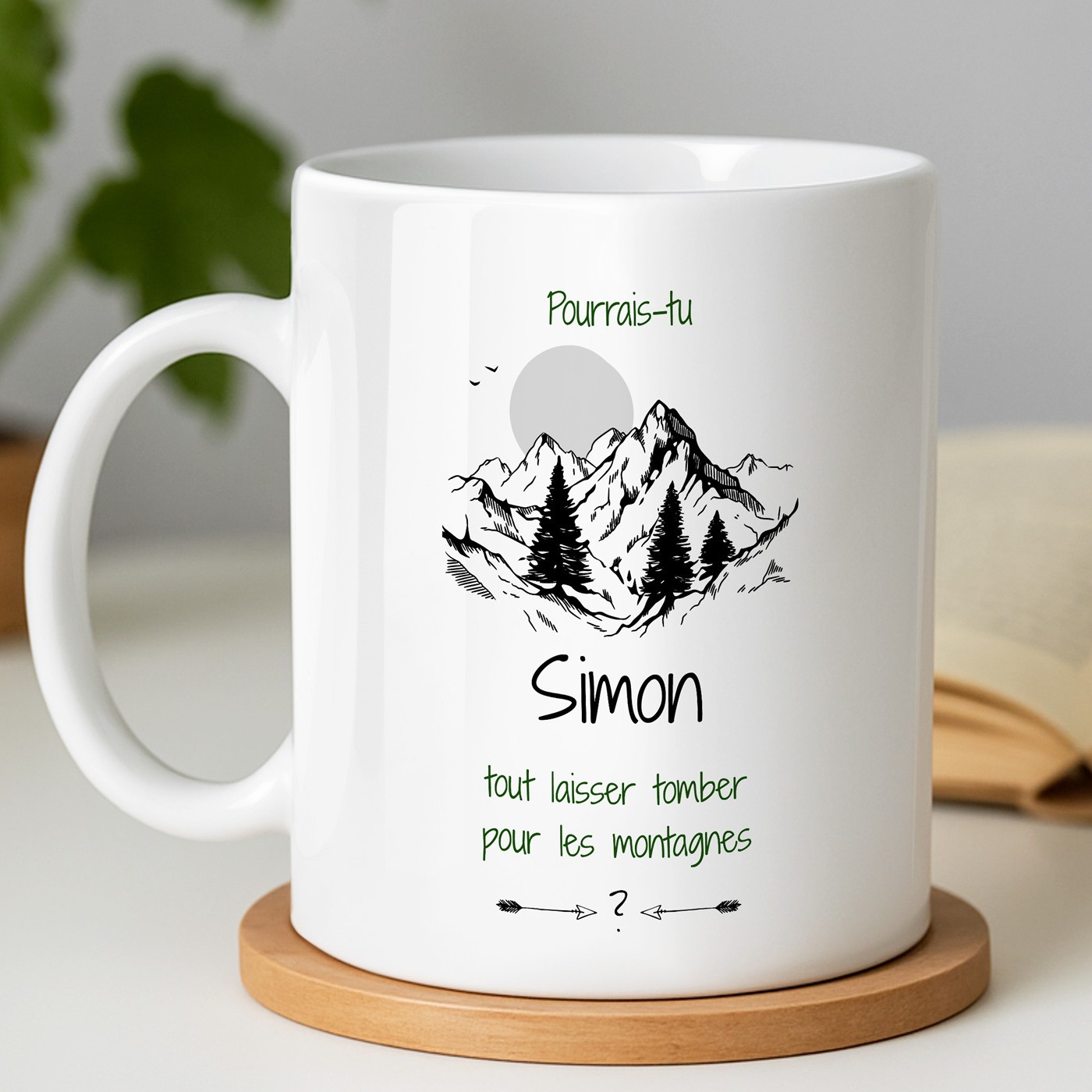 Taza de cerámica Murrano con impresión para amante de las montañas - Blanca