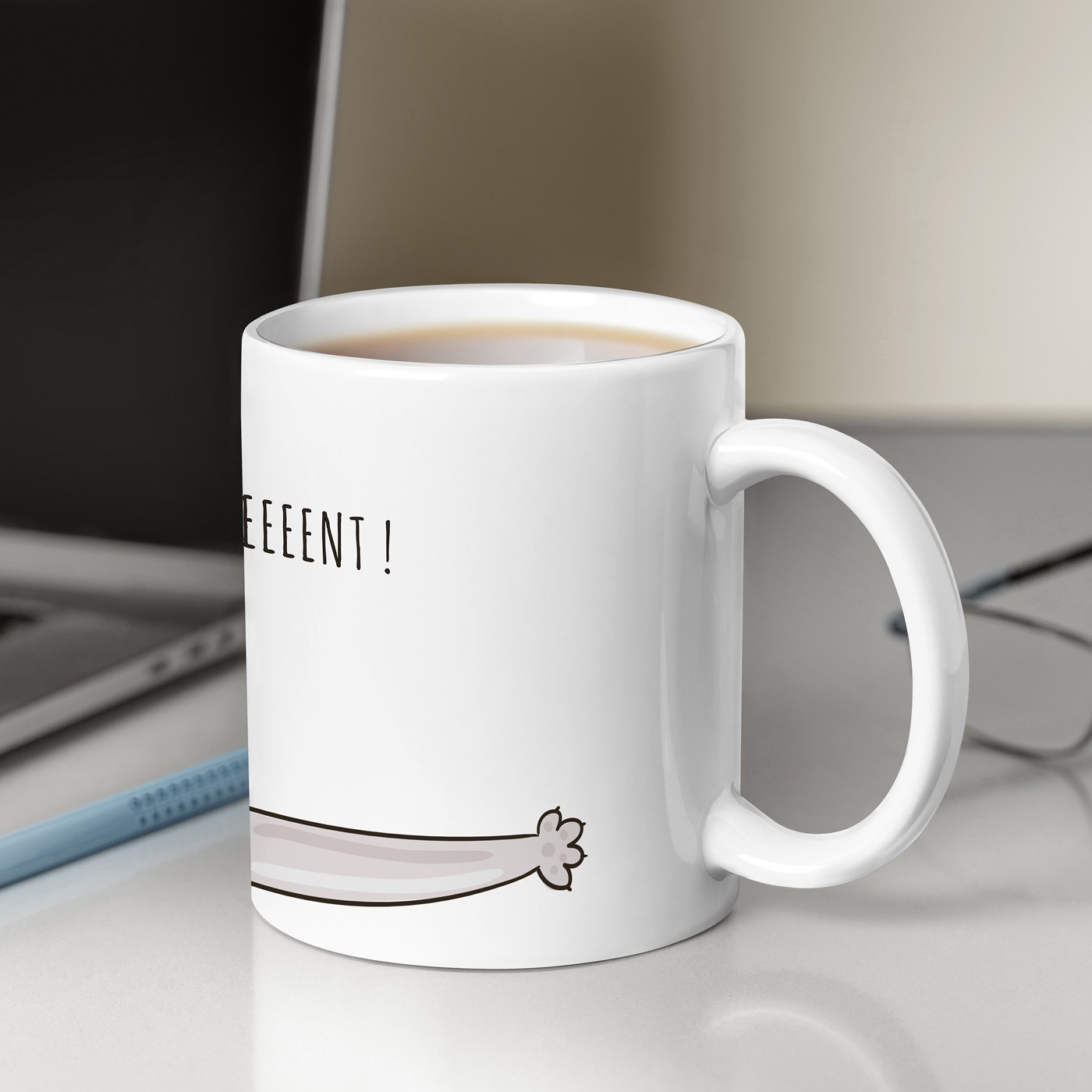 Mug de cerámica blanca Murrano con impresión de gato para mujer amante de los gatos