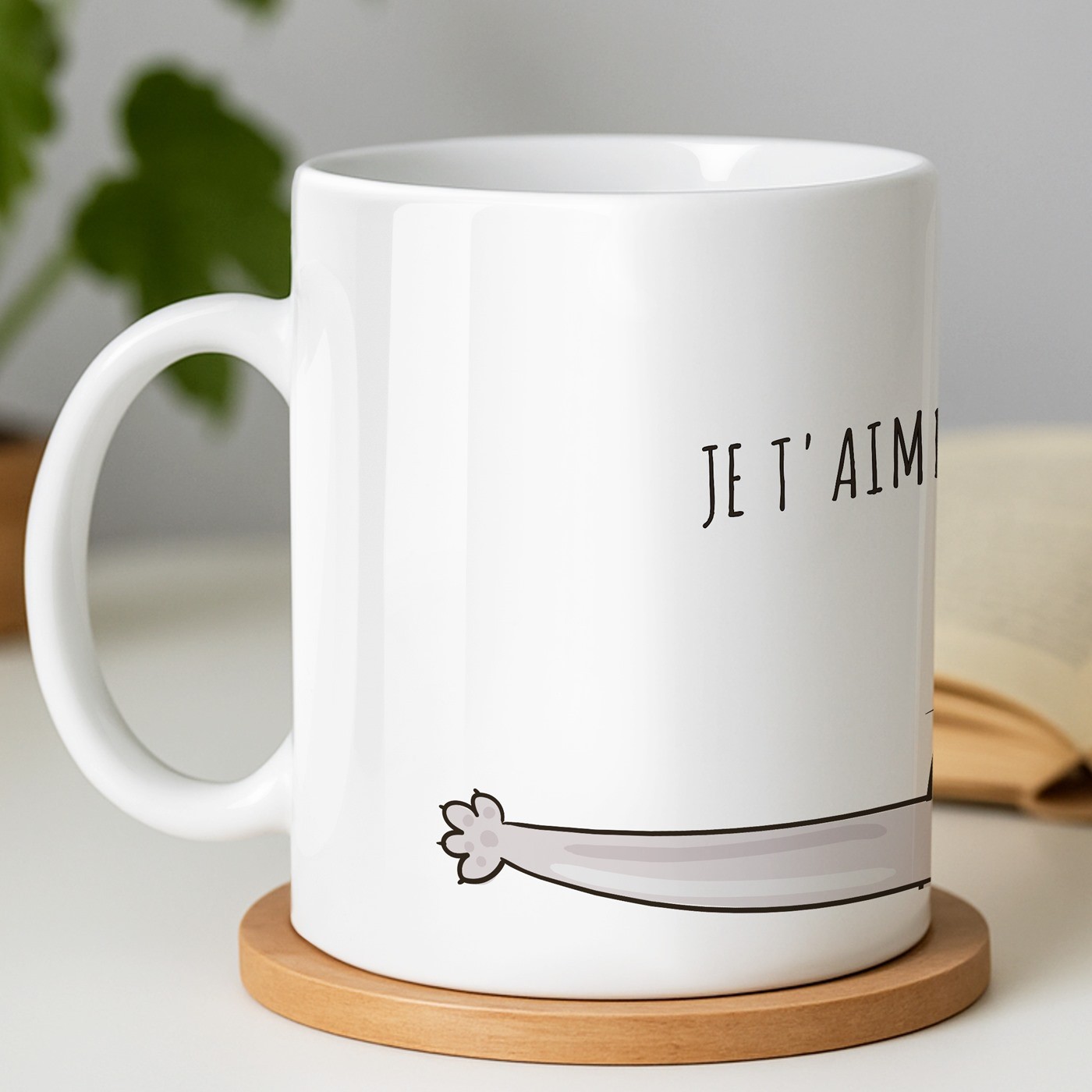 Mug de cerámica blanca Murrano con impresión de gato para mujer amante de los gatos