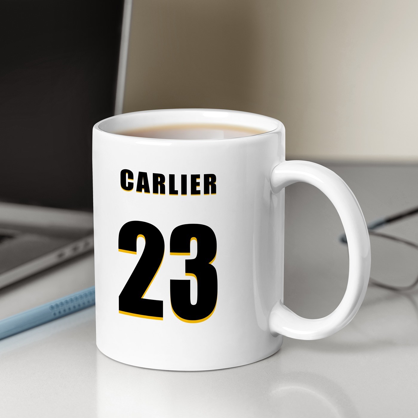 Murrano Ceramic White Mug with Football Player Print for Men