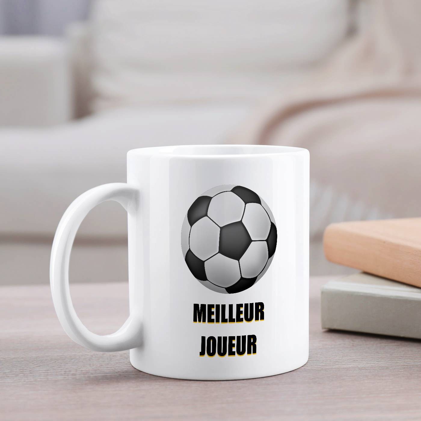 Murrano Ceramic White Mug with Football Player Print for Men