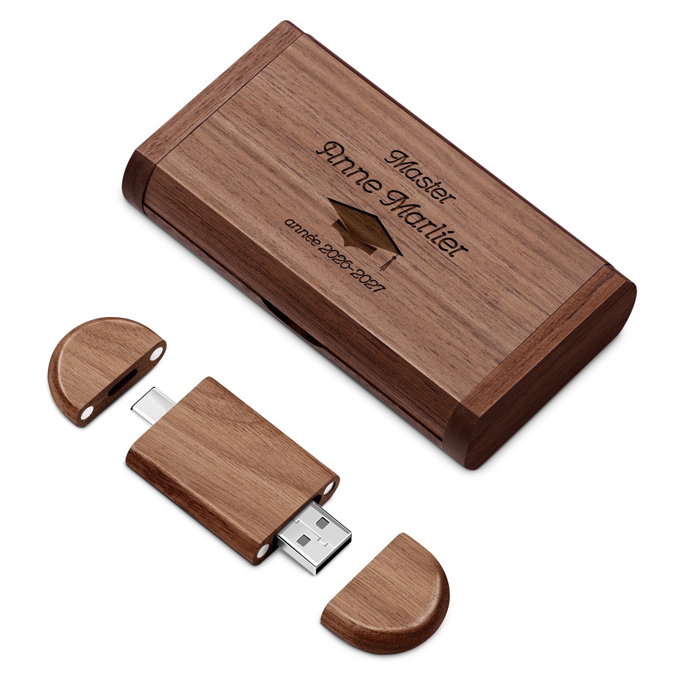 Unidad USB de madera Murrano con grabado y caja magnética, 64 GB