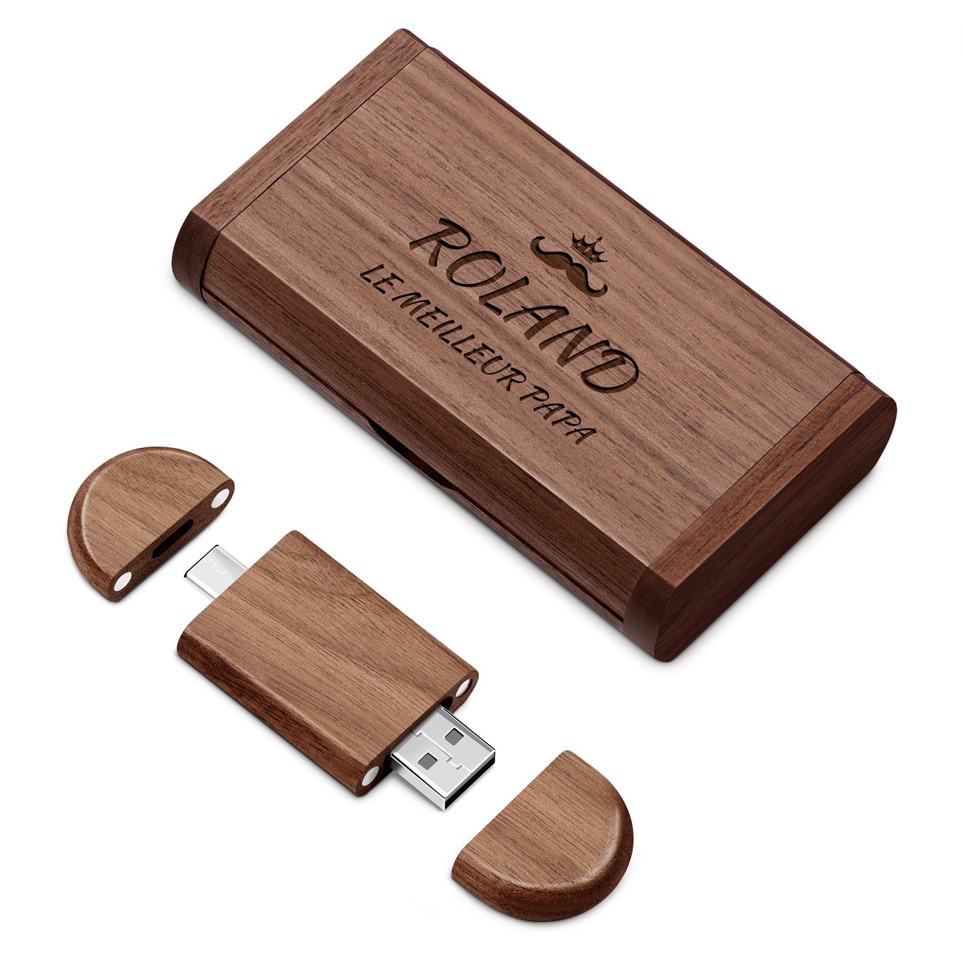 Clé USB en bois Murrano avec gravure laser - 64 Go dans une boîte magnétique