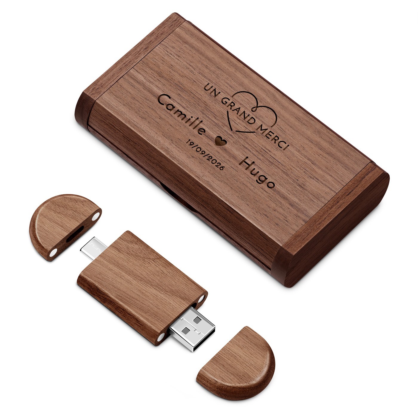 Unidad USB de madera Murrano con grabado láser - 64 GB en una caja magnética