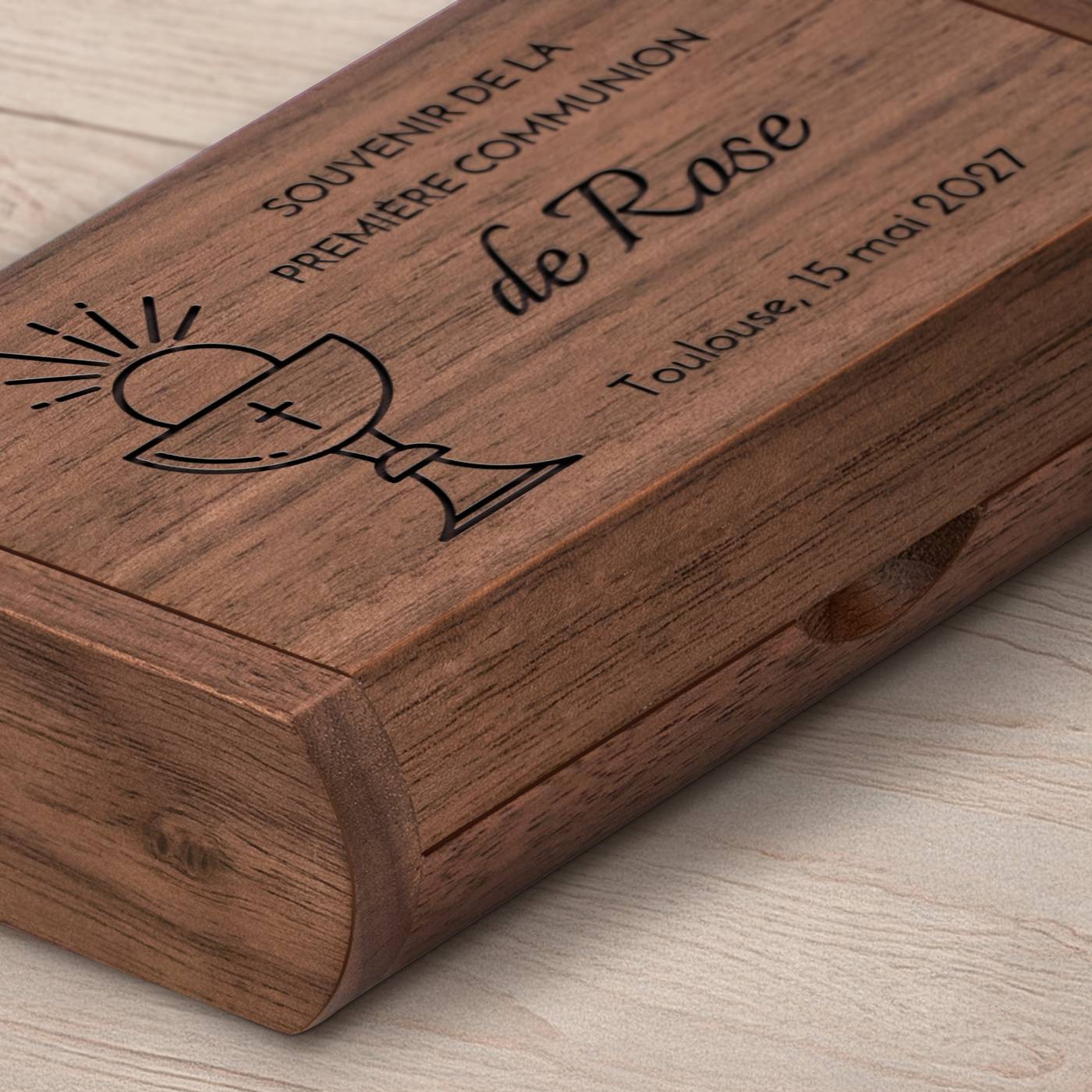 Murrano Personalized 64GB Wooden USB Drive in Magnetic Box for a Girl's First Communion