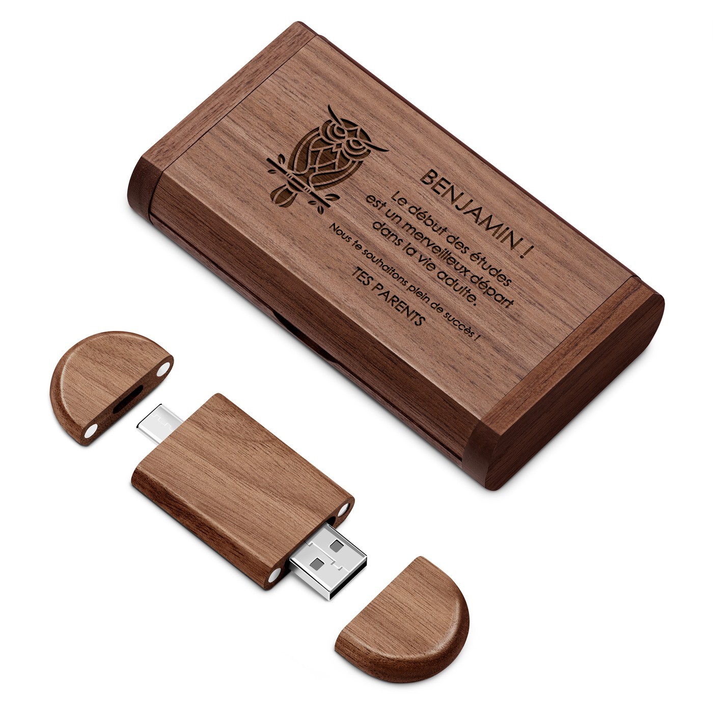 Clé USB en bois Murrano avec boîte magnétique - 64 Go