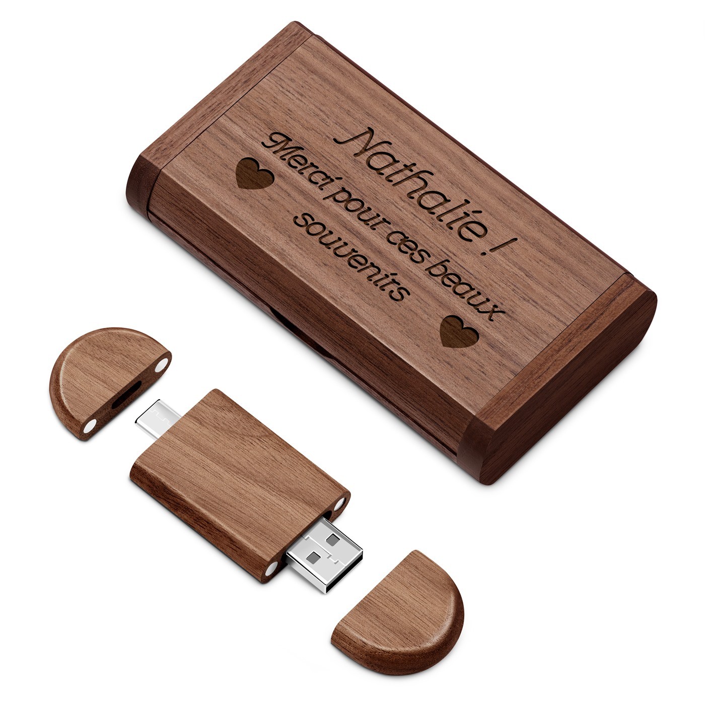 Clé USB personnalisée en bois Murrano 64 Go dans une boîte magnétique pour cadeau de remerciement à ma sœur