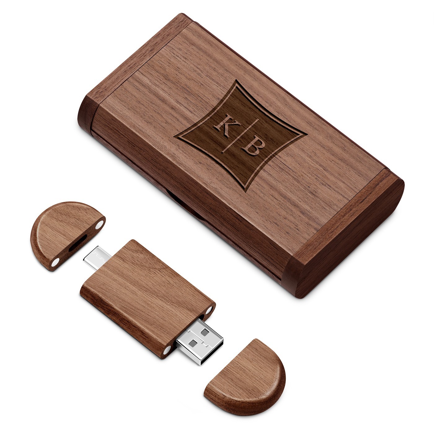 Clé USB en bois personnalisée Murrano 64 Go dans une boîte magnétique pour un cadeau de mariage pour couple