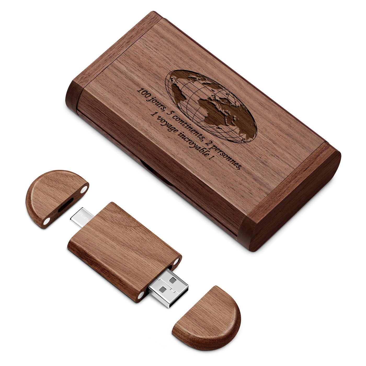 Clé USB en bois personnalisée Murrano 64 Go dans une boîte magnétique pour un amateur de voyages