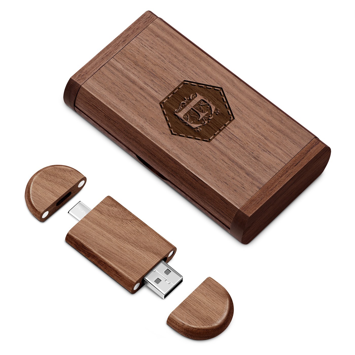 Clé USB en bois Murrano avec gravure laser - 64 Go dans une boîte magnétique