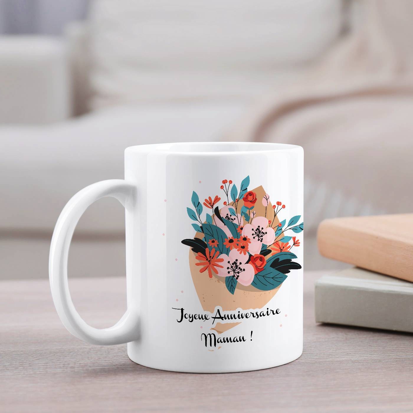 Taza de cerámica blanca Murrano con impresión para el Día de las Madres
