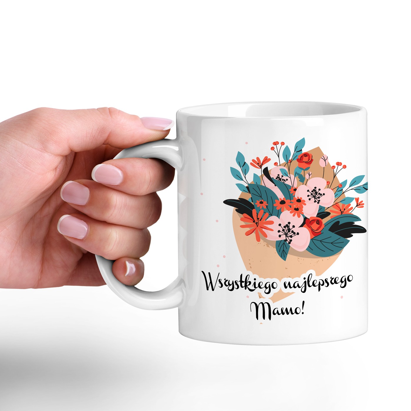 Taza de cerámica blanca Murrano con impresión para el Día de las Madres