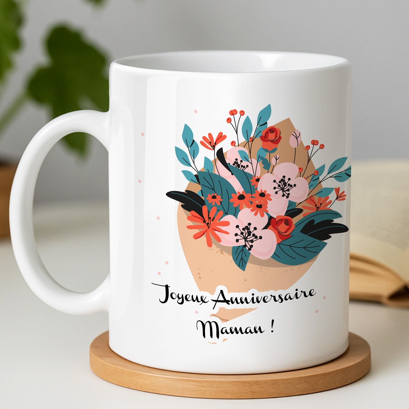 Taza de cerámica blanca Murrano con impresión para el Día de las Madres