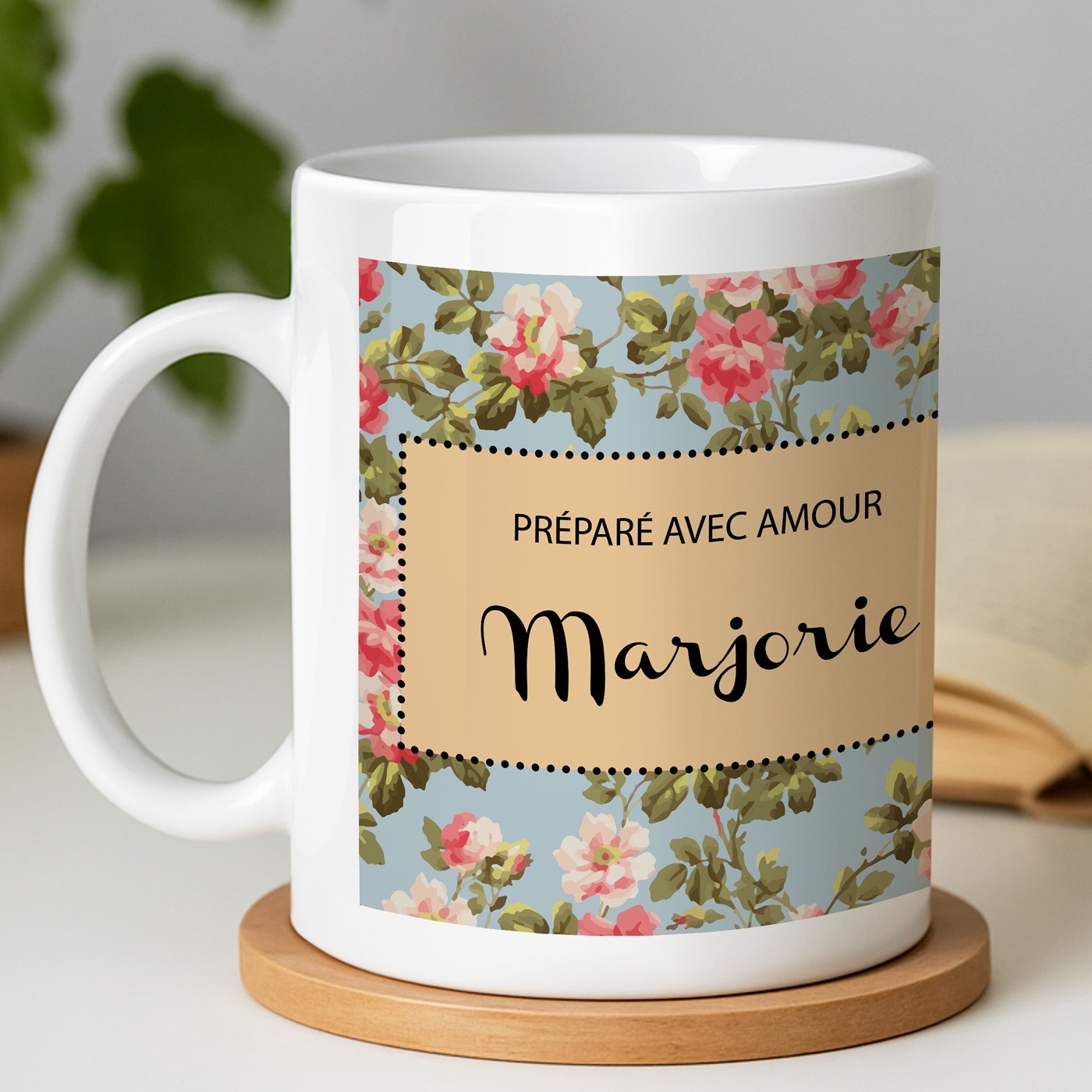 Mug de cerámica Murrano con impresión de flores de cumpleaños para ella