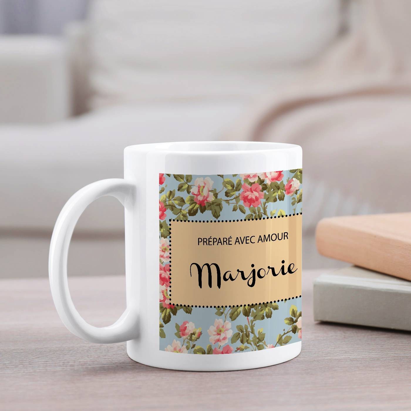 Mug de cerámica Murrano con impresión de flores de cumpleaños para ella
