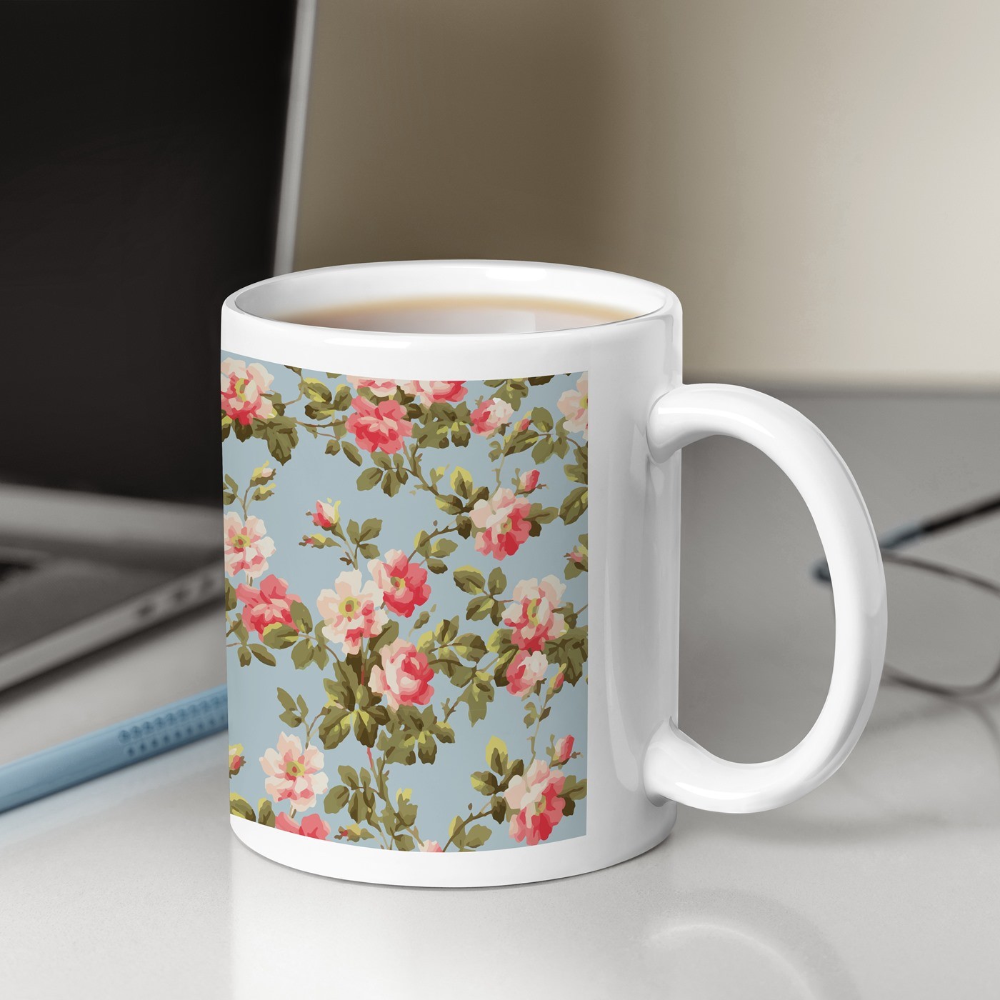 Mug de cerámica Murrano con impresión de flores de cumpleaños para ella