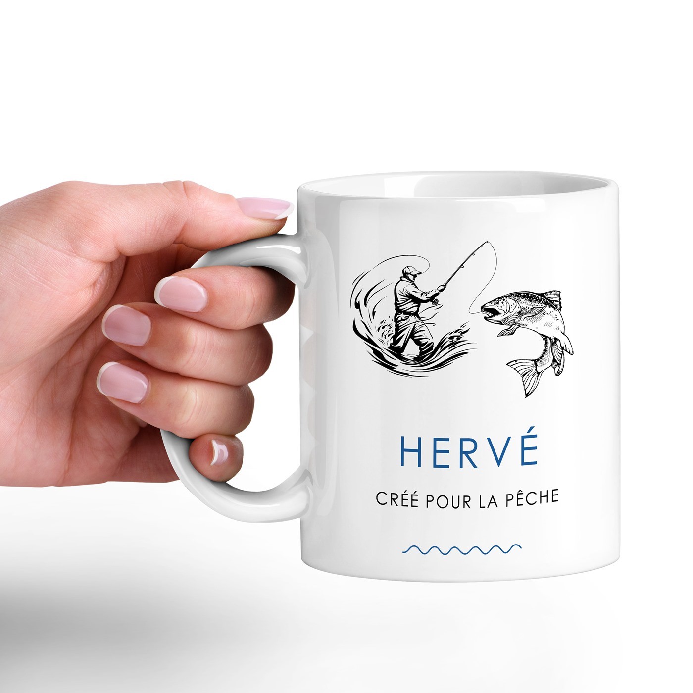 Mug de cerámica Murrano con impresión para un amante de la pesca en su cumpleaños