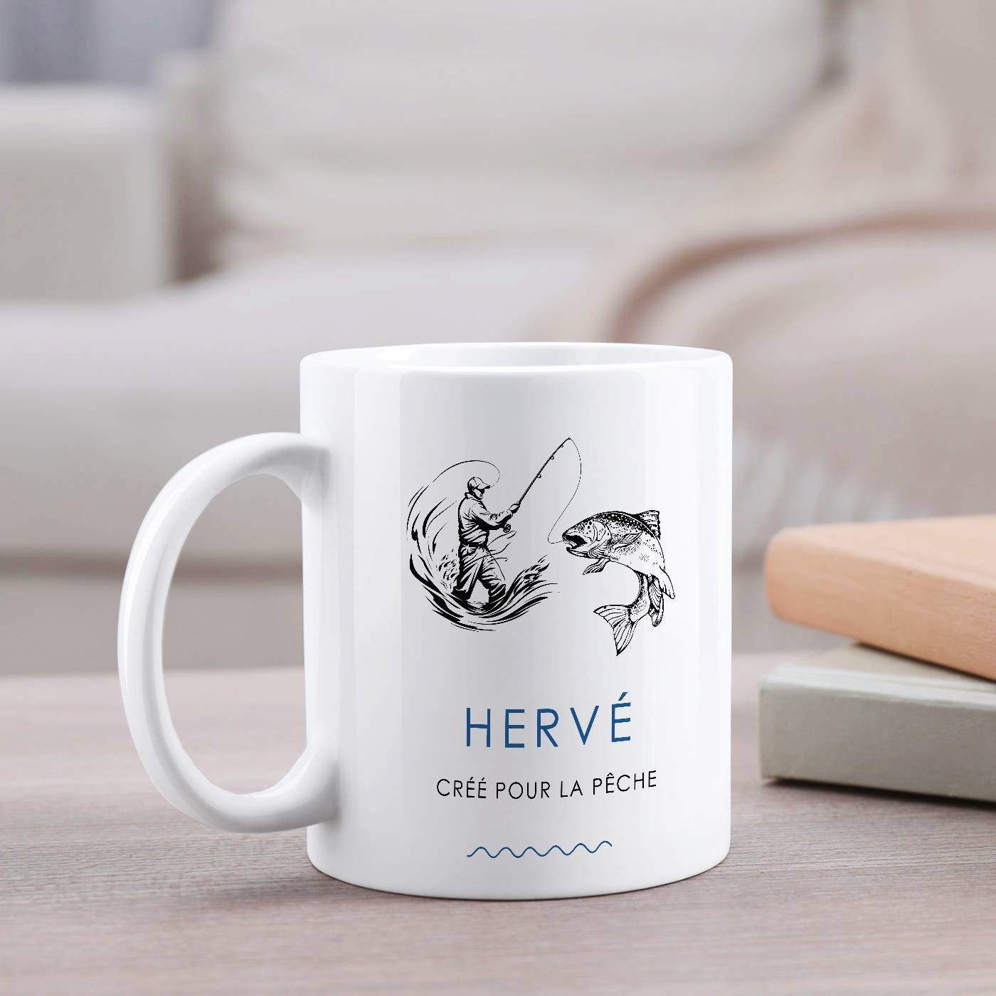 Mug de cerámica Murrano con impresión para un amante de la pesca en su cumpleaños