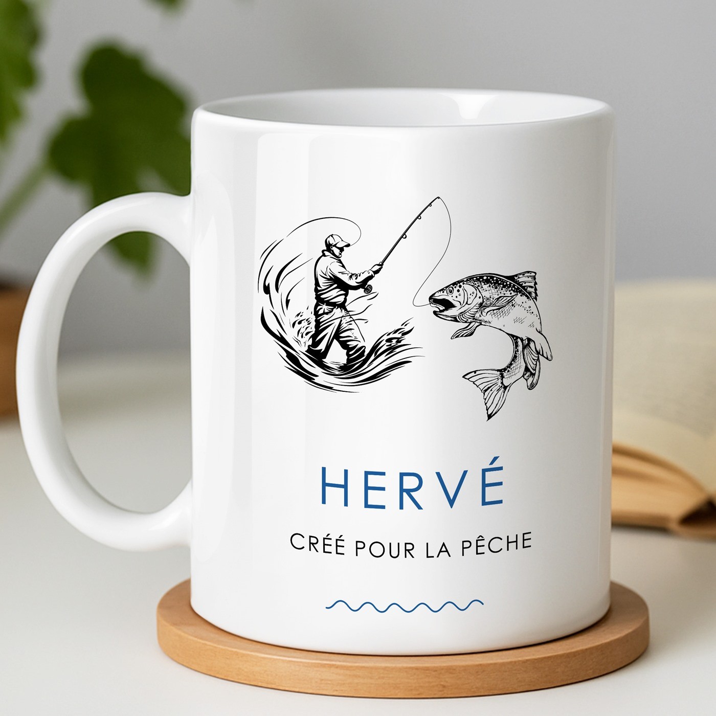 Mug de cerámica Murrano con impresión para un amante de la pesca en su cumpleaños