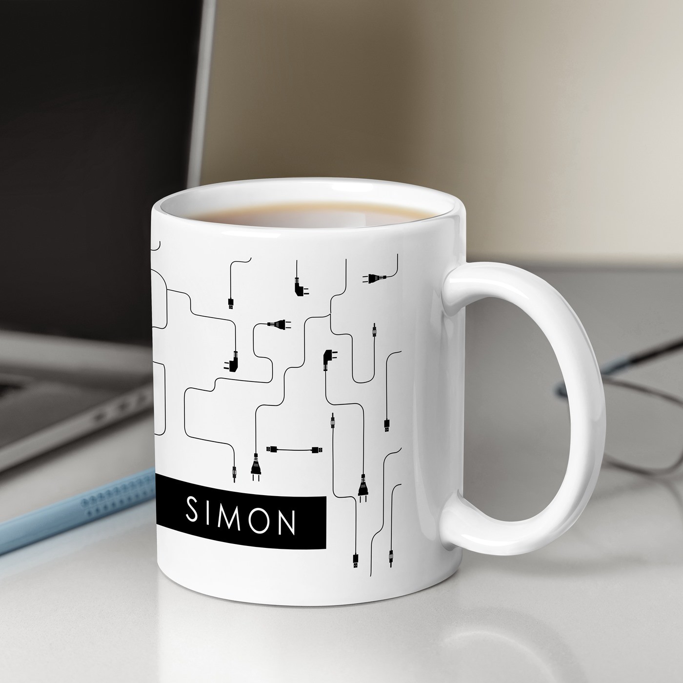 Taza de cerámica blanca Murrano con impresión para el cumpleaños de un informático